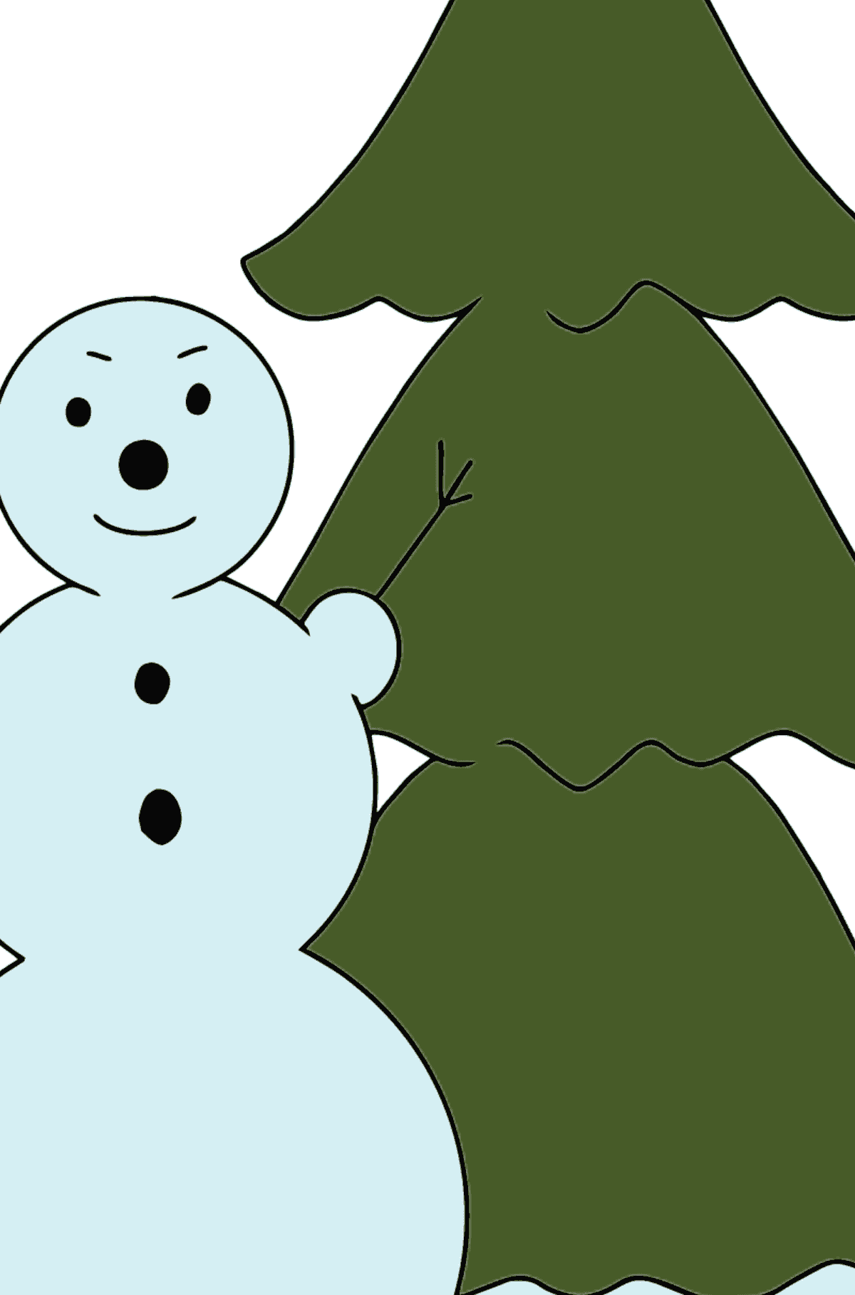 Простая картинка раскраска снеговик - Картинка высокого качества для Детей