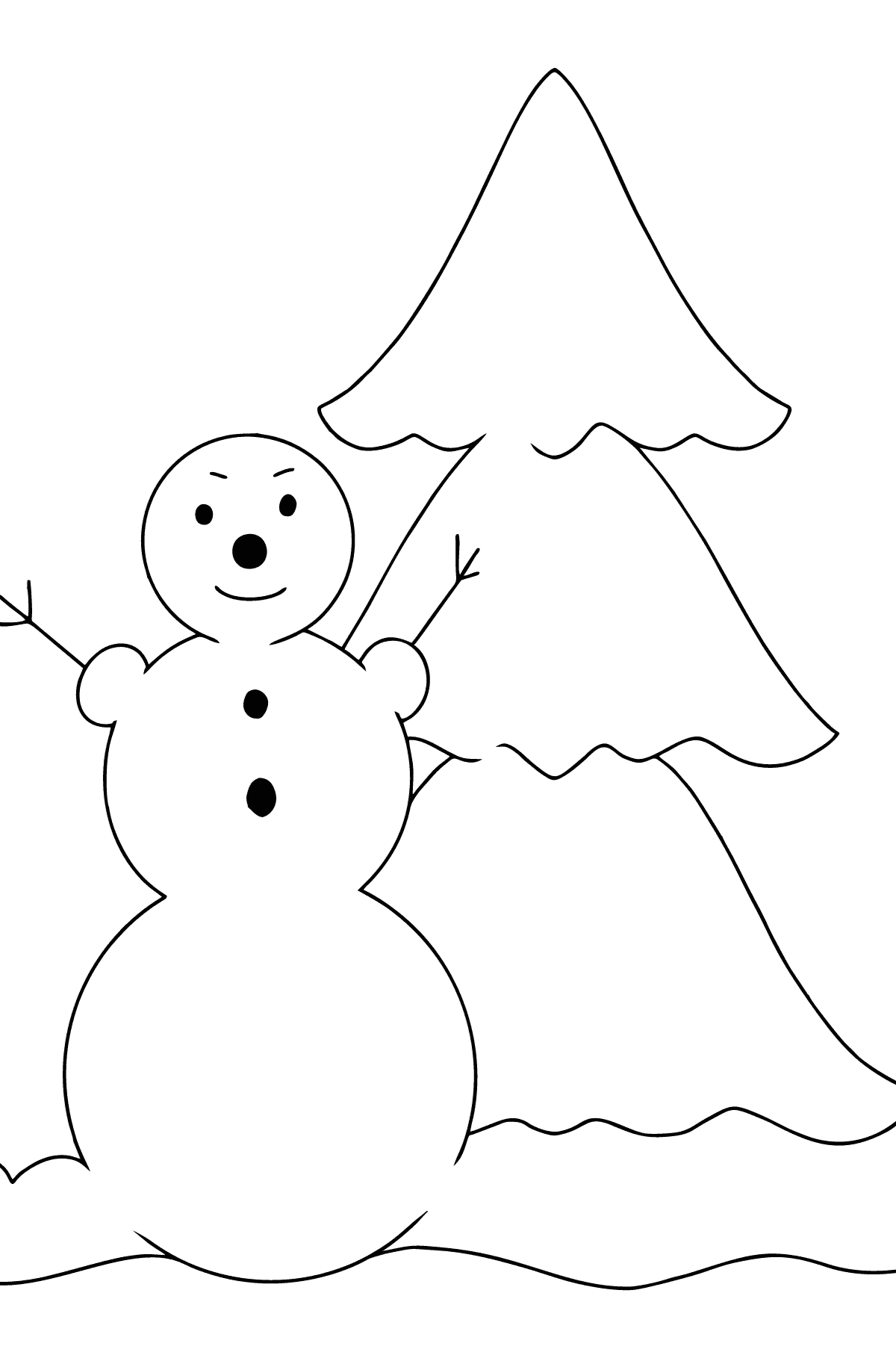 Простая картинка раскраска снеговик - Картинки для Детей