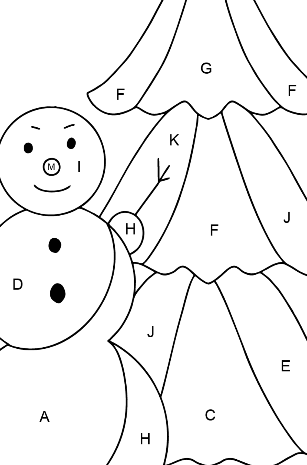 Desenho para colorir do boneco de neve para crianças - Colorir por Letras para Crianças