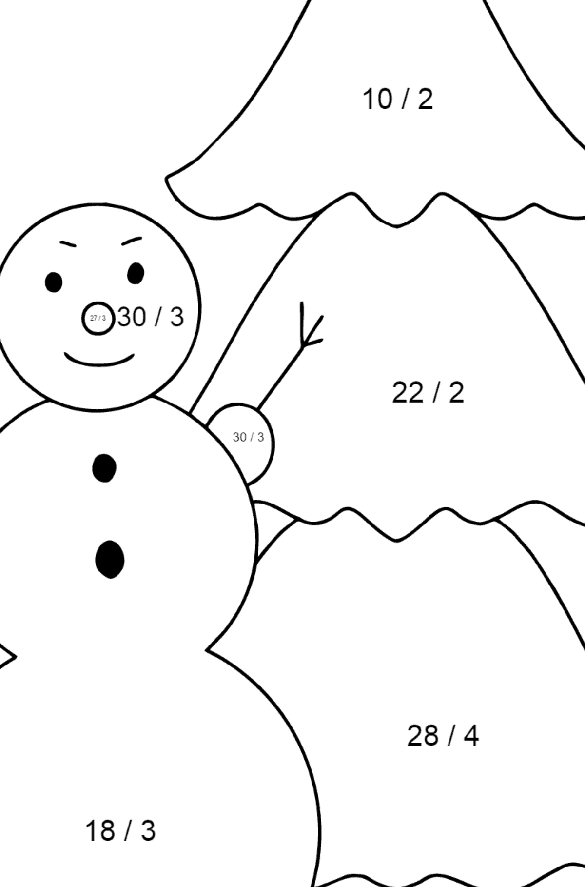Snowman coloring page for kids - Math Coloring - Division for Kids