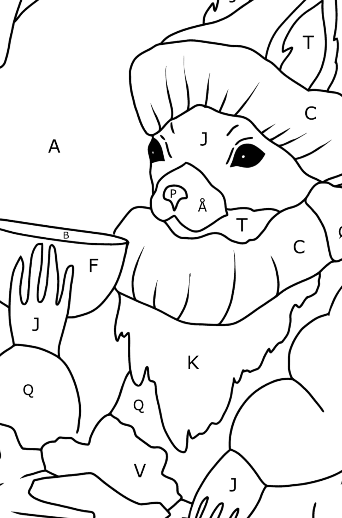 Tegning til farvning egern om vinteren - Farvelægning af brevene for børn