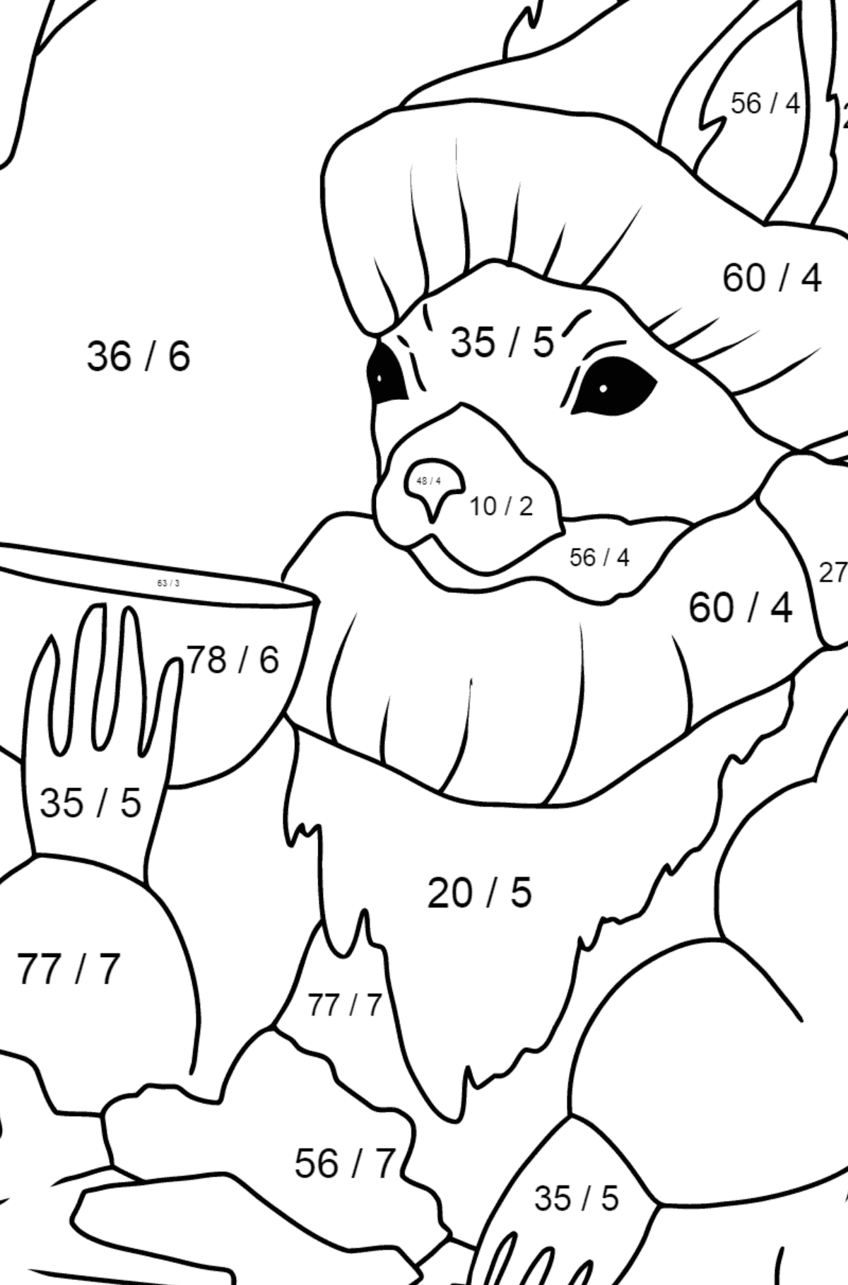 Tegning til farvning egern om vinteren - Matematisk farvelægning side -- Division for børn