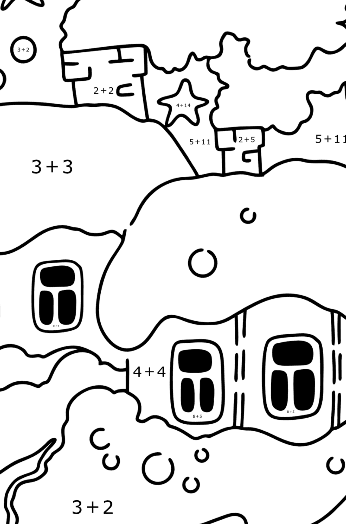 Coloring page - Winter Night - Math Coloring - Addition for Kids