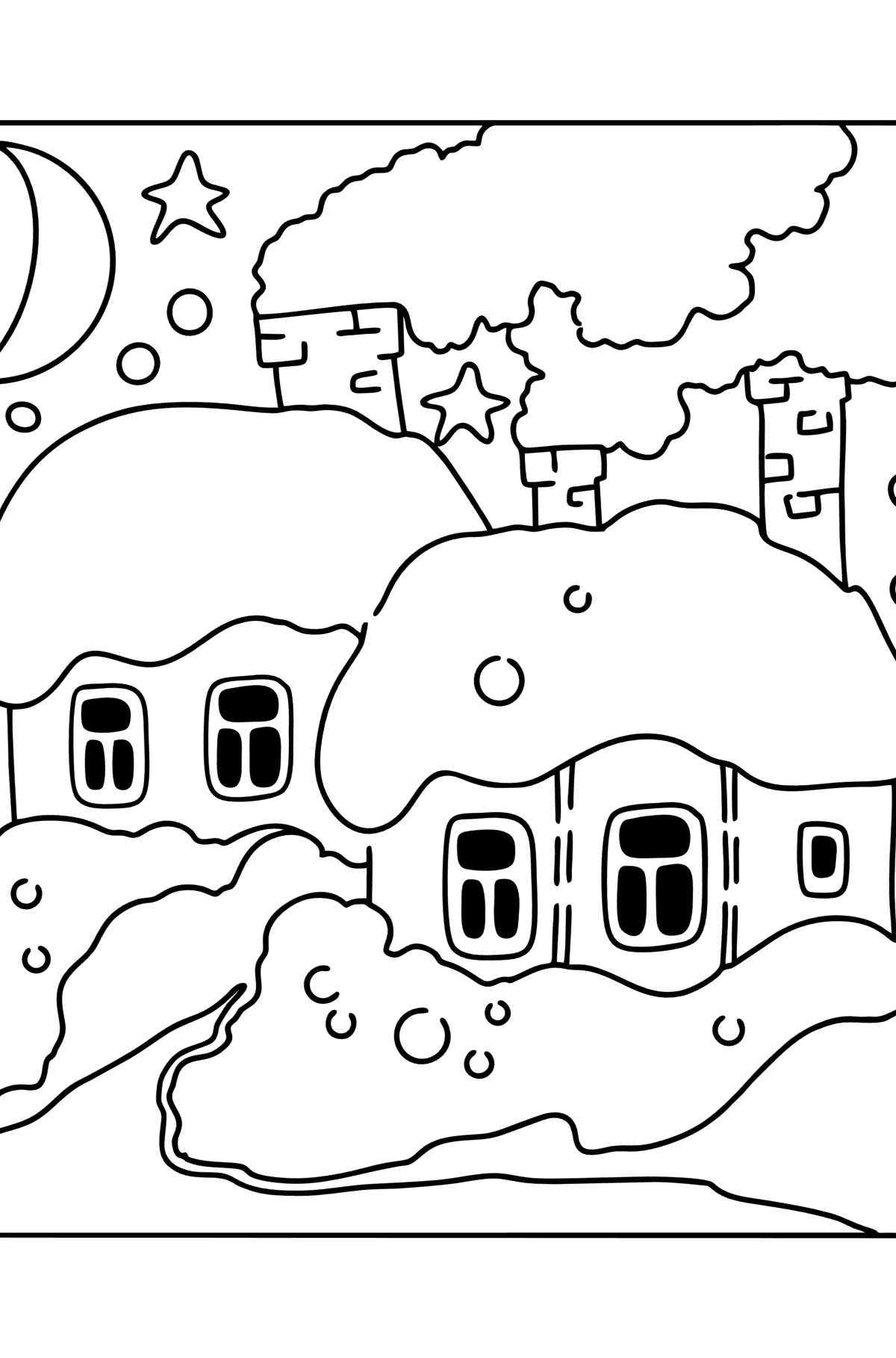Coloring page   Winter Night ♥ Online and Print for Free
