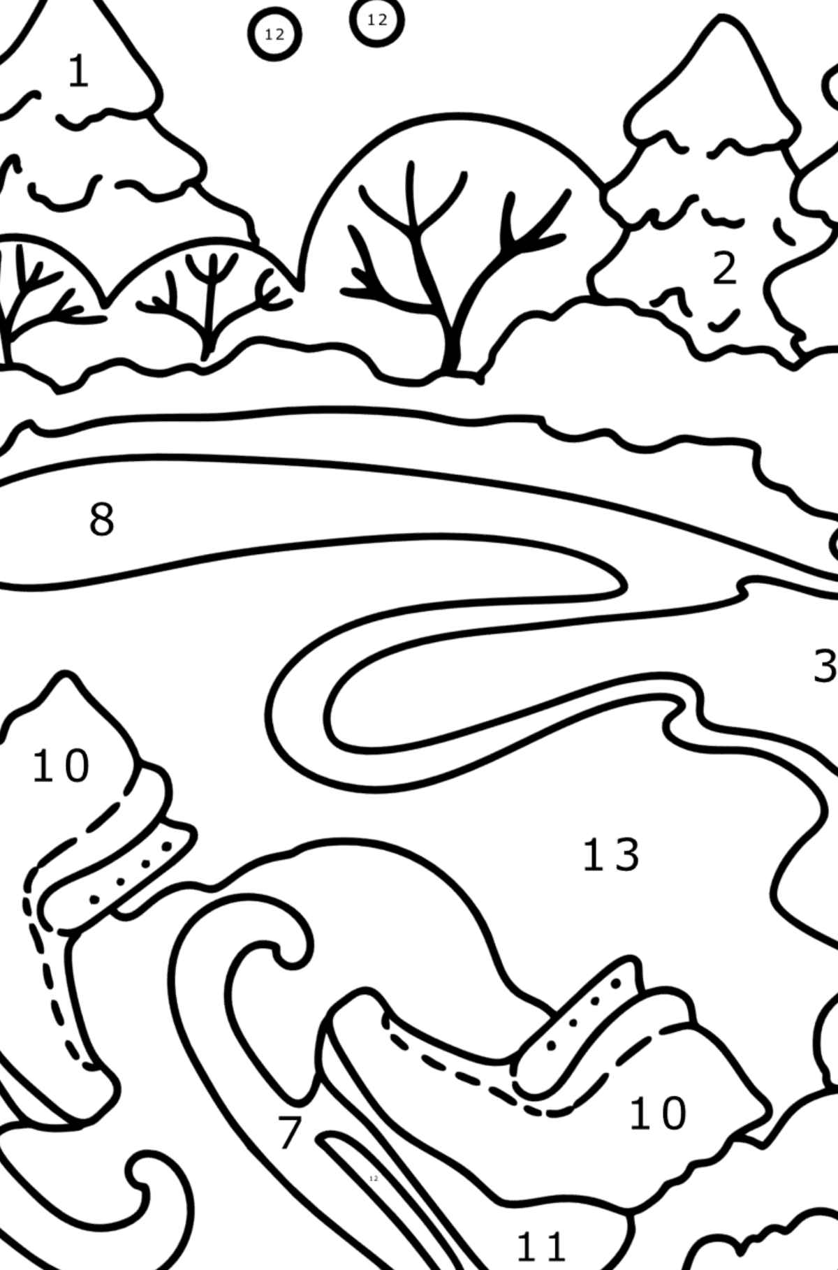 Desenho para colorir - Inverno e patins - Colorir por Números para Crianças