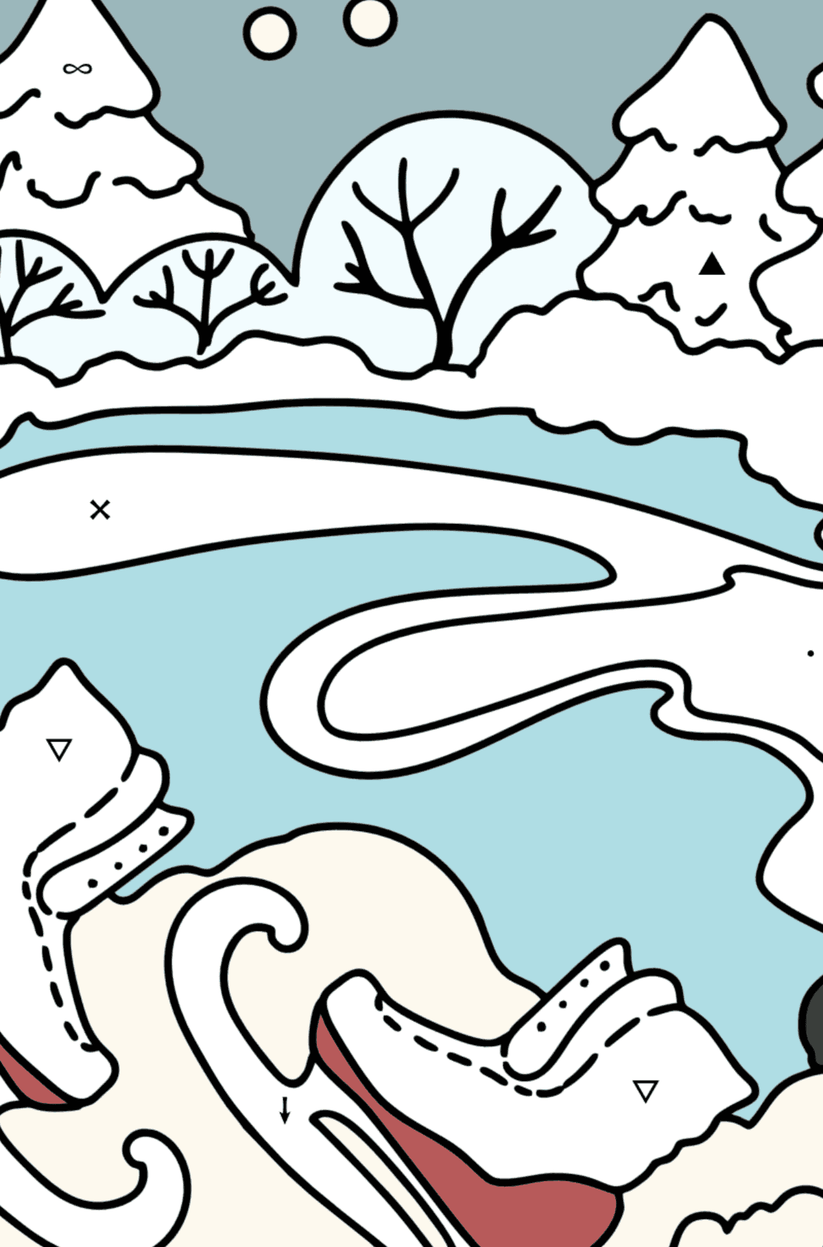 Раскраска Зима и коньки - По Символам для Детей