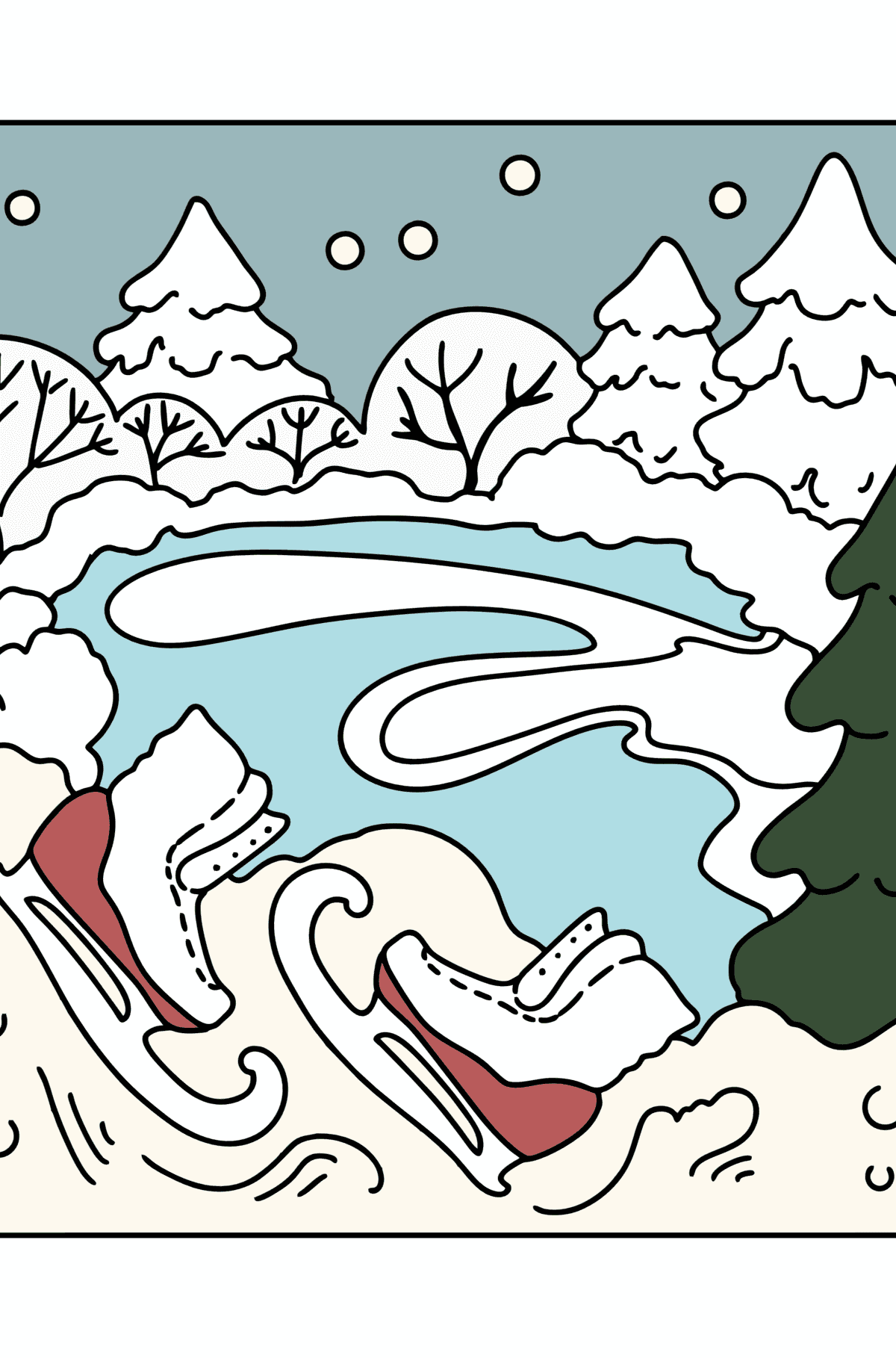 Розмальовка - Зима та ковзани - Розмальовки для дітей