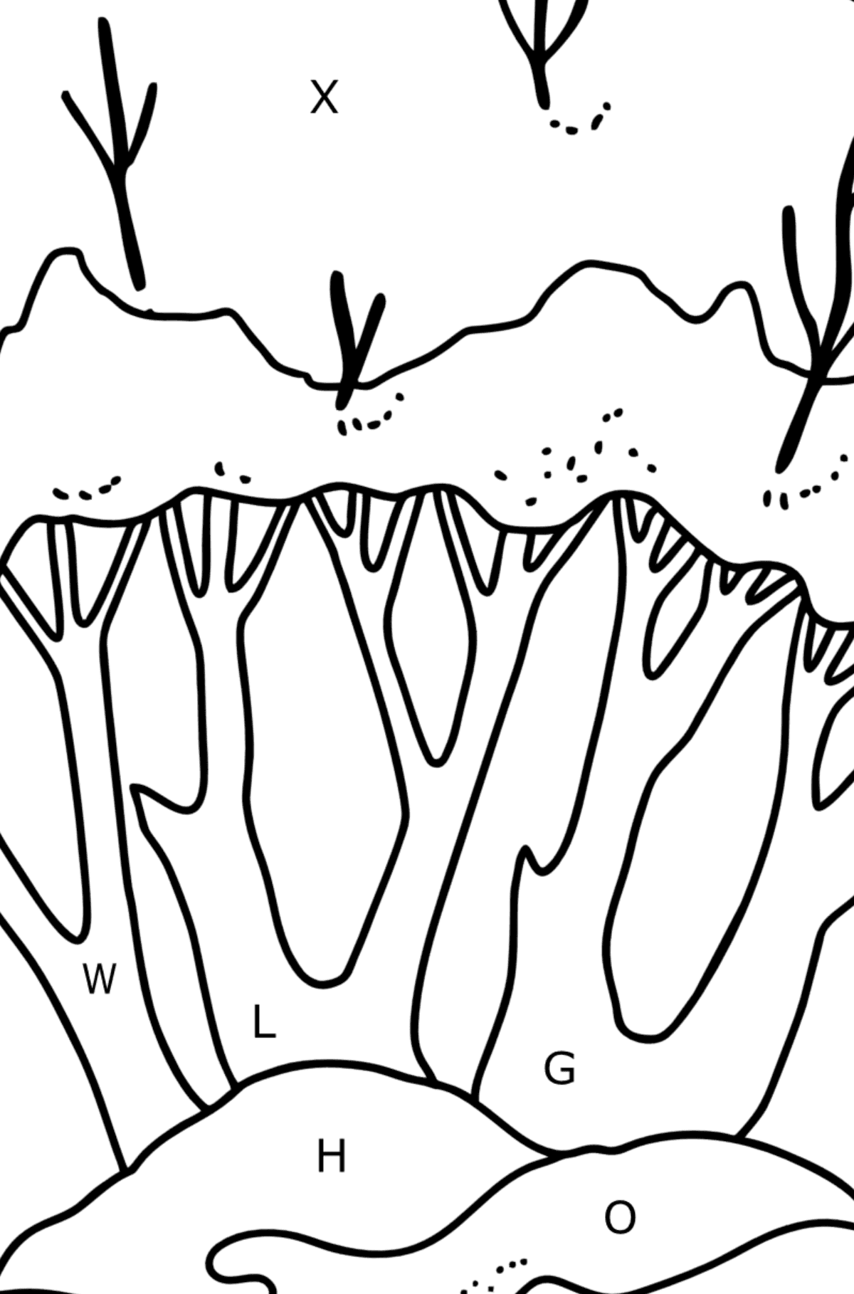 Winter Trees coloring page - Coloring by Letters for Kids
