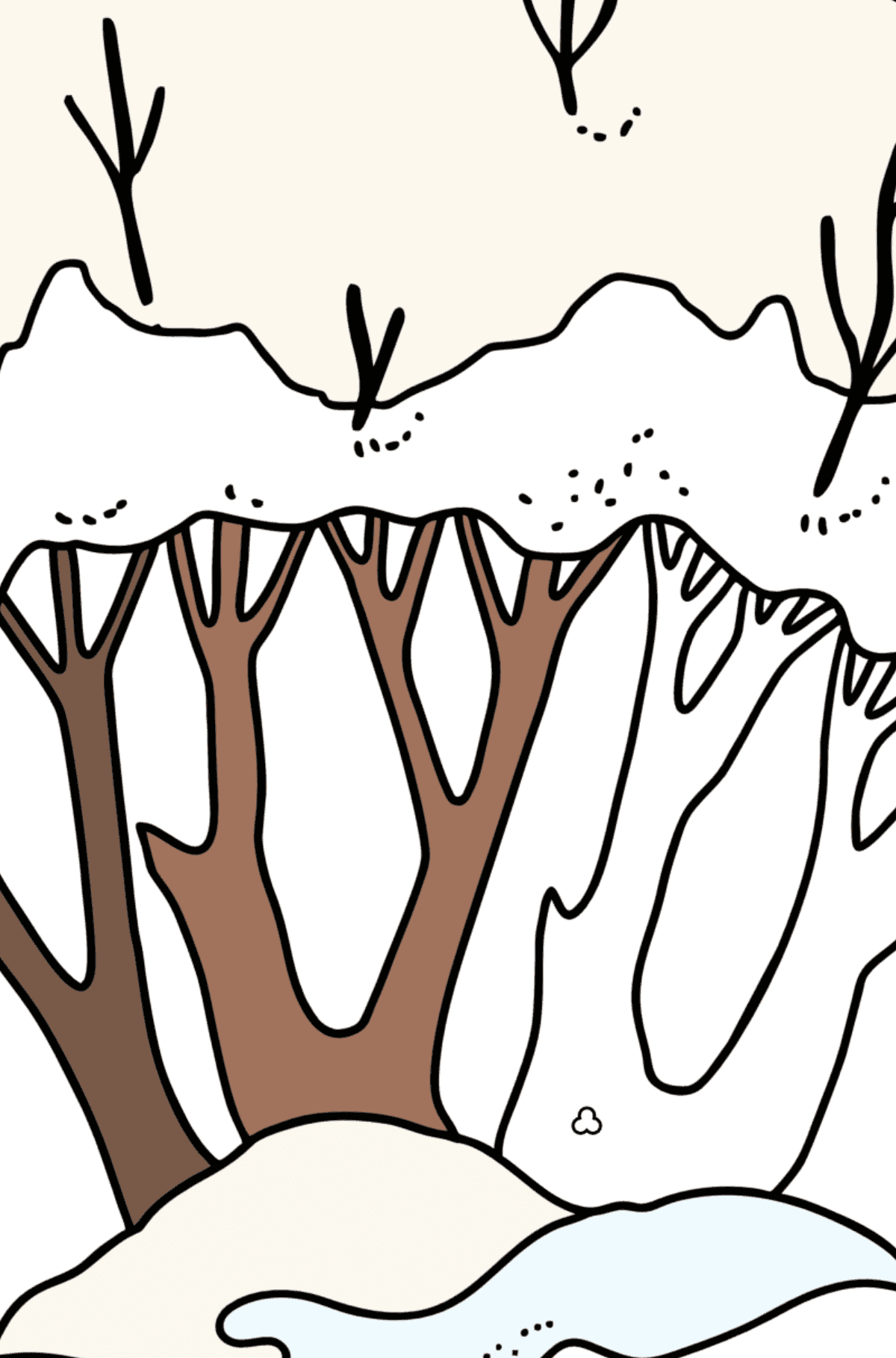 Winter Trees coloring page - Coloring by Symbols and Geometric Shapes for Kids