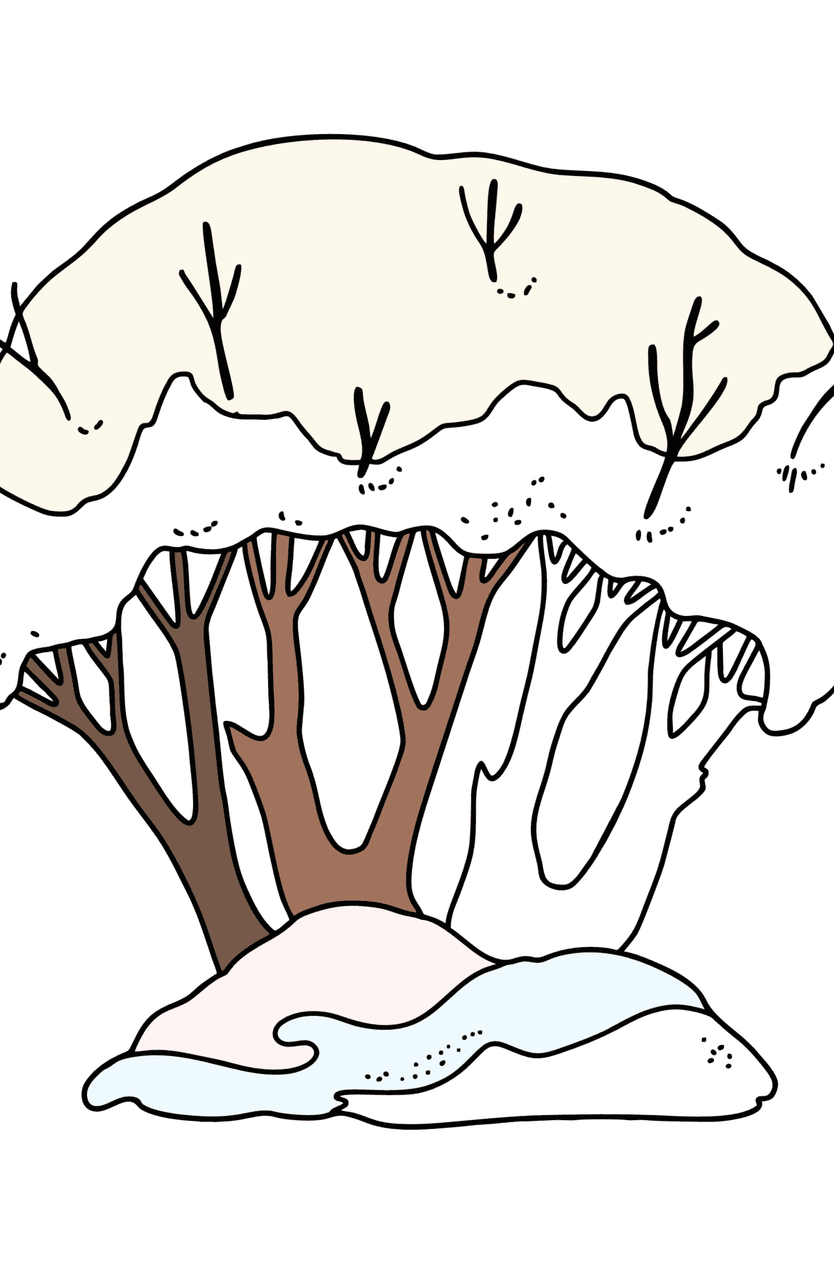 Раскраска Деревья зимой - Картинки для Детей