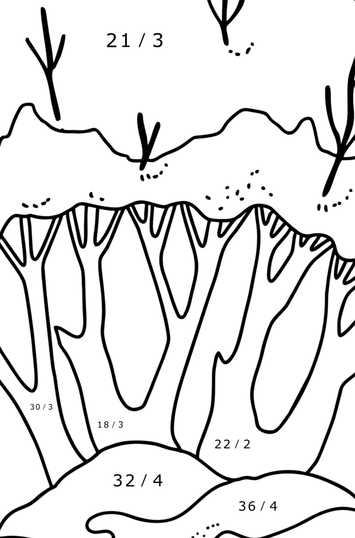 Winter Trees coloring page - Math Coloring - Division for Kids