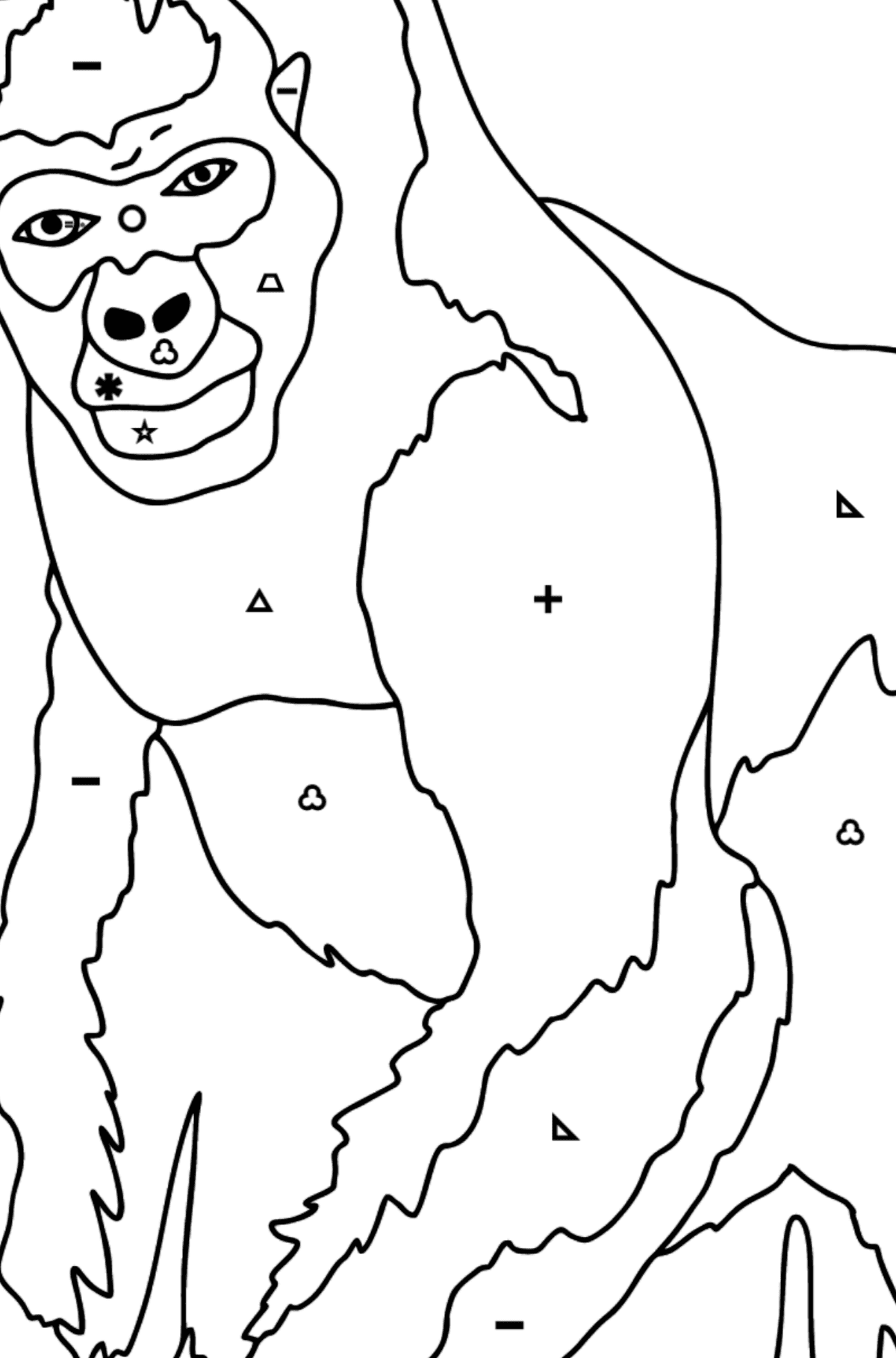 Tegning til farvning gorilla (vanskeligt) - farvelægning side efter symboler og geometriske former for børn