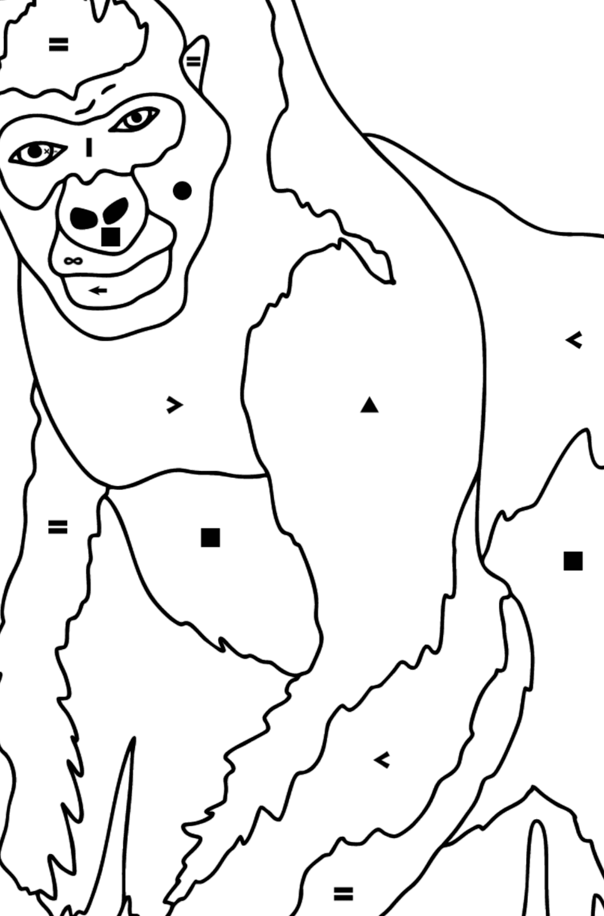 Kleurplaat gorilla (moeilijk) - Kleuren met symbolen voor kinderen