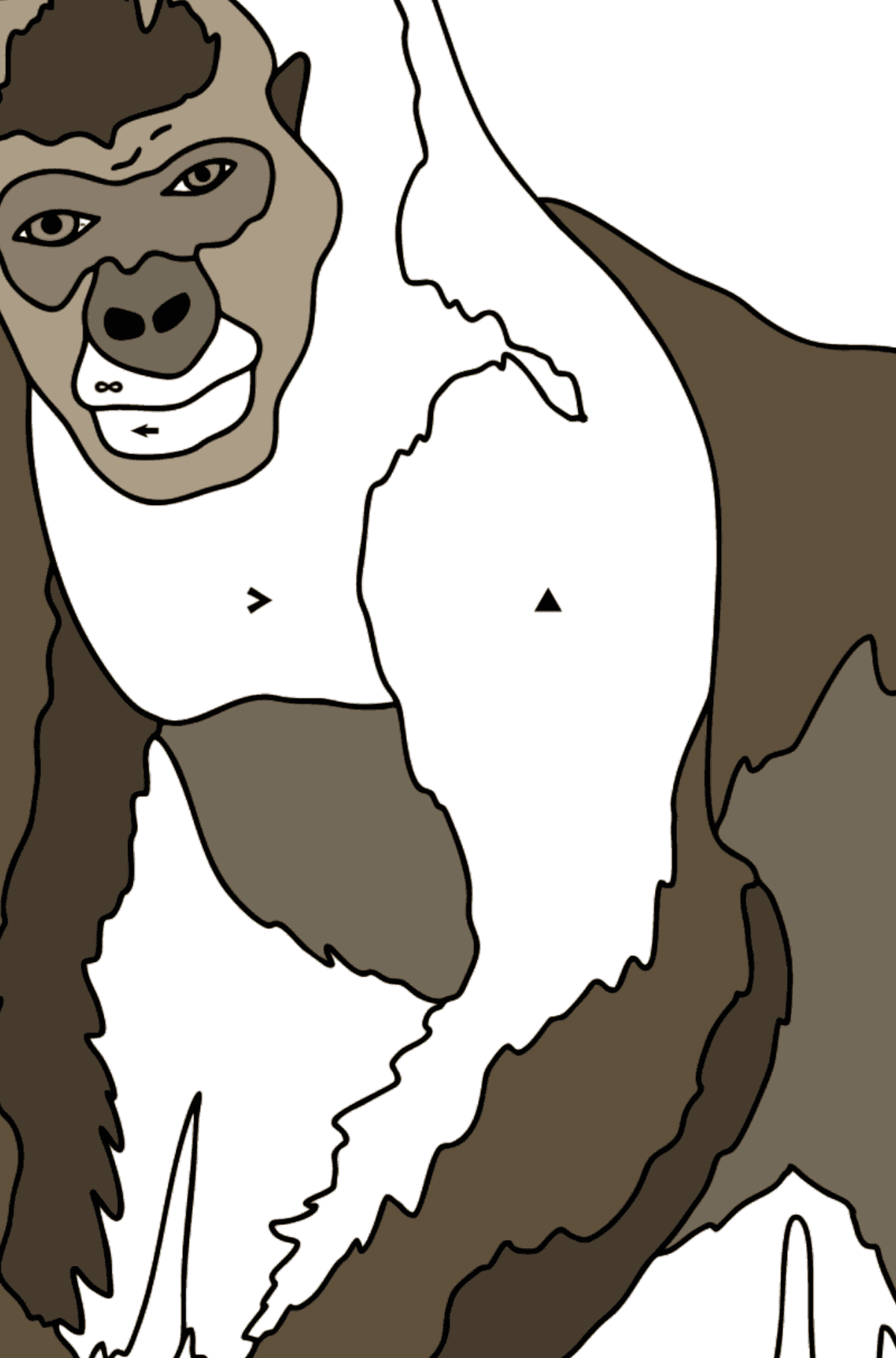 Dibujo para Colorear - Un Gorila Peludo - Colorear por Símbolos para Niños