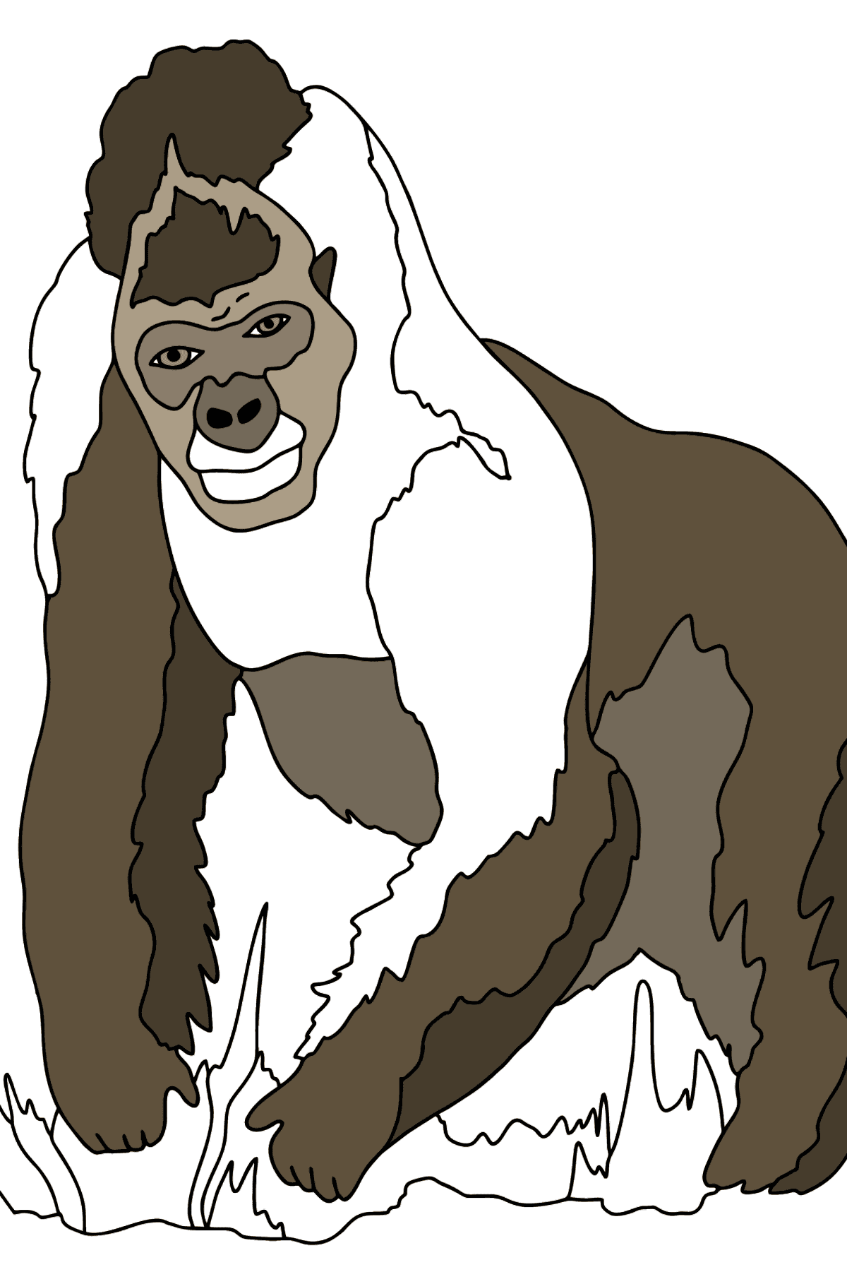 Tegning til farvning gorilla (vanskeligt) - Tegninger til farvelægning for børn