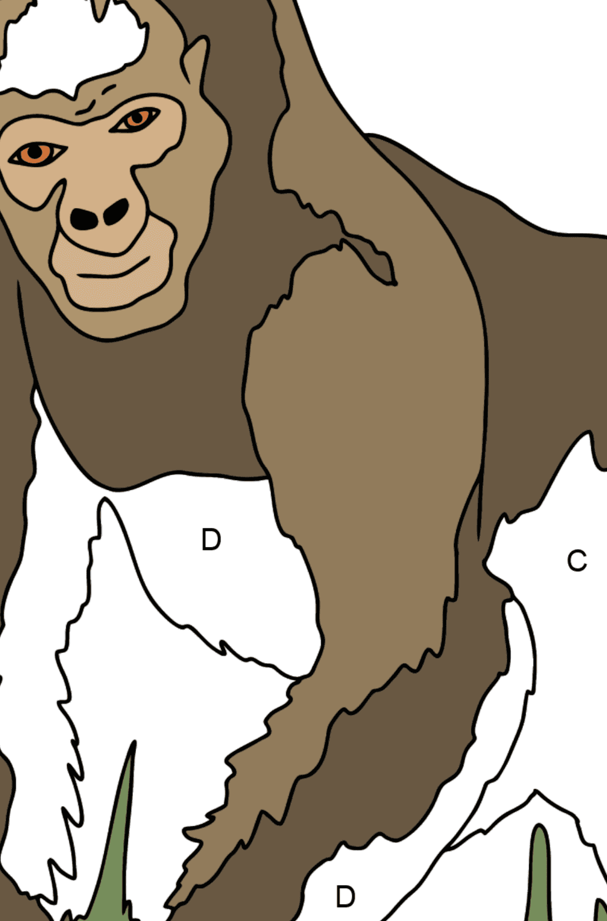 Desenho de gorila para colorir - Colorir por Letras para Crianças