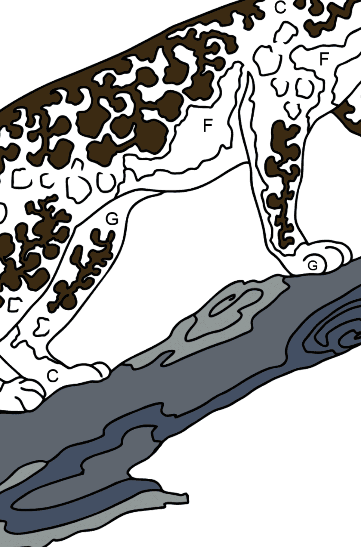 Coloring Page - A Leopard on a Branch - Coloring by Letters for Kids