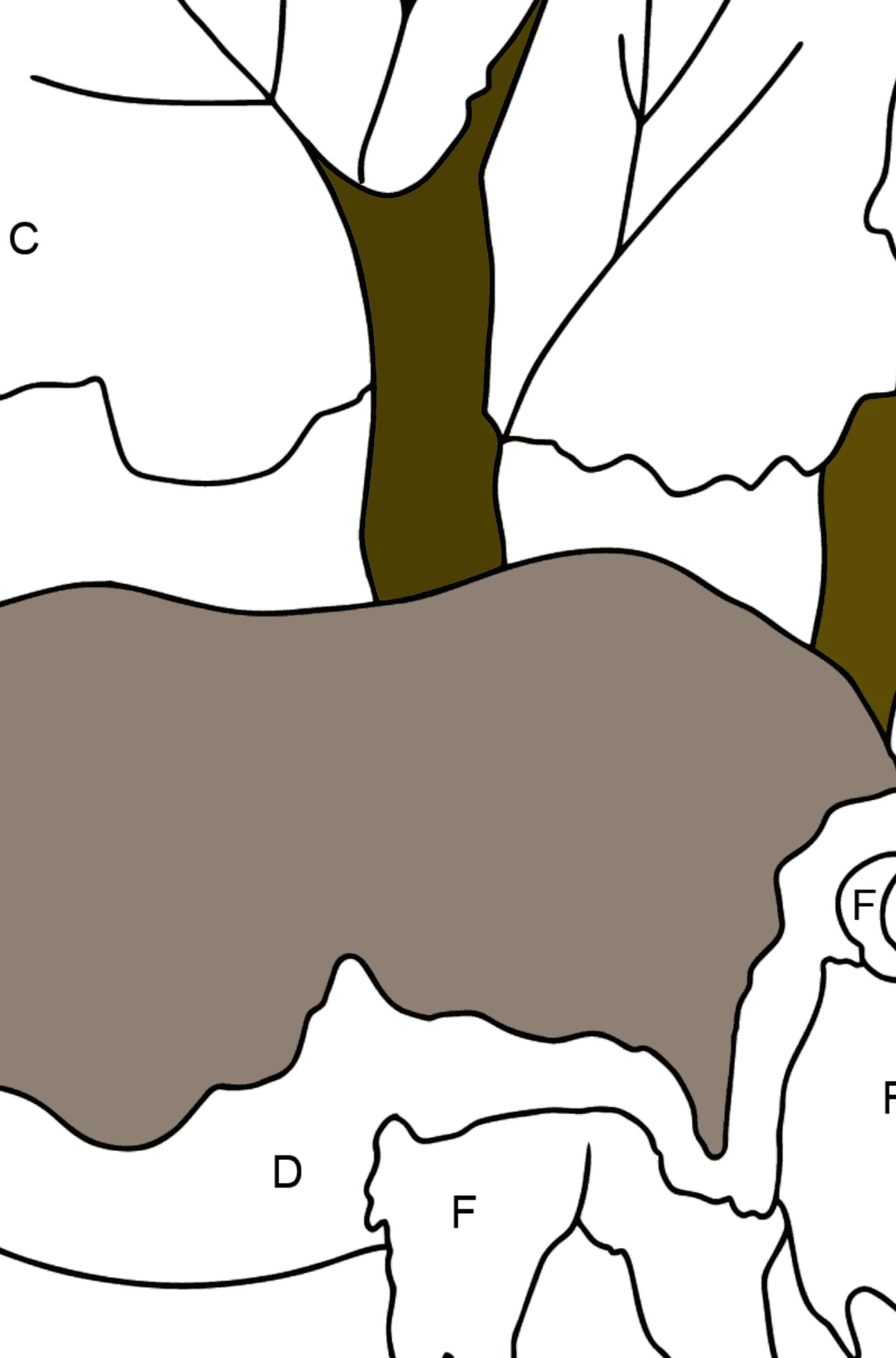 Coloring Page - A Massive Rhino - Coloring by Letters for Kids