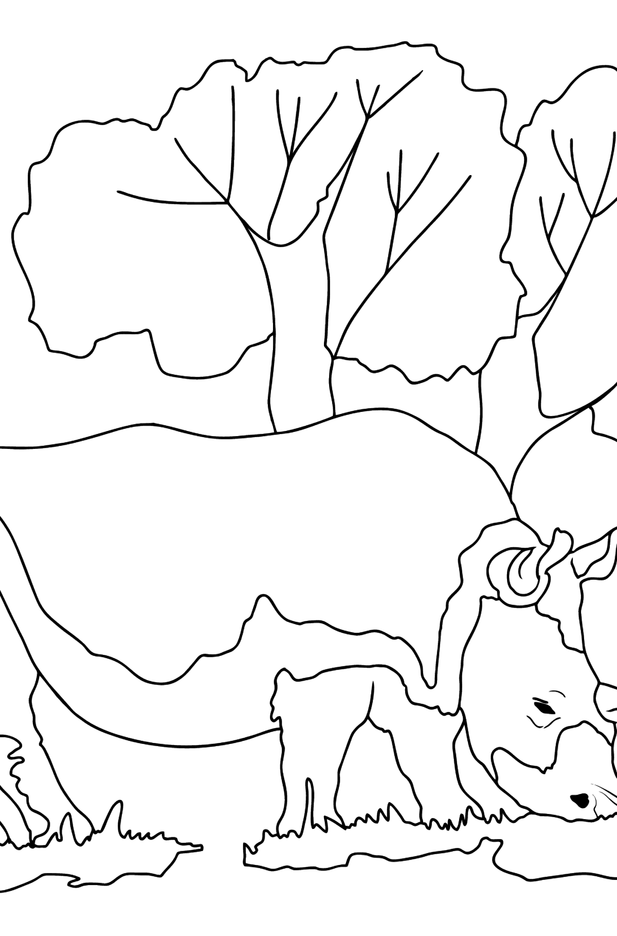 Desen de colorat bun rinocer - Desene de colorat pentru copii
