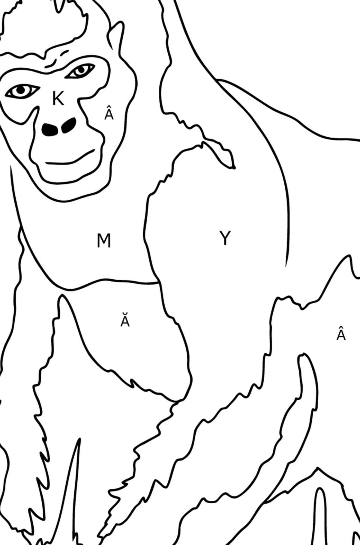Desen de colorat gorila (simplu) - Desen de colorat după Literă pentru copii