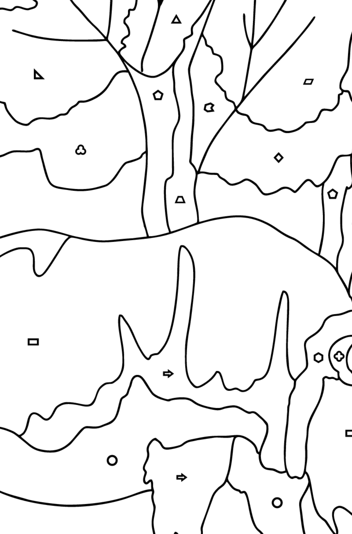 Desen de colorat imagine cu un rinocer (dificil) - Desen de colorat după Forme Geometrice pentru copii