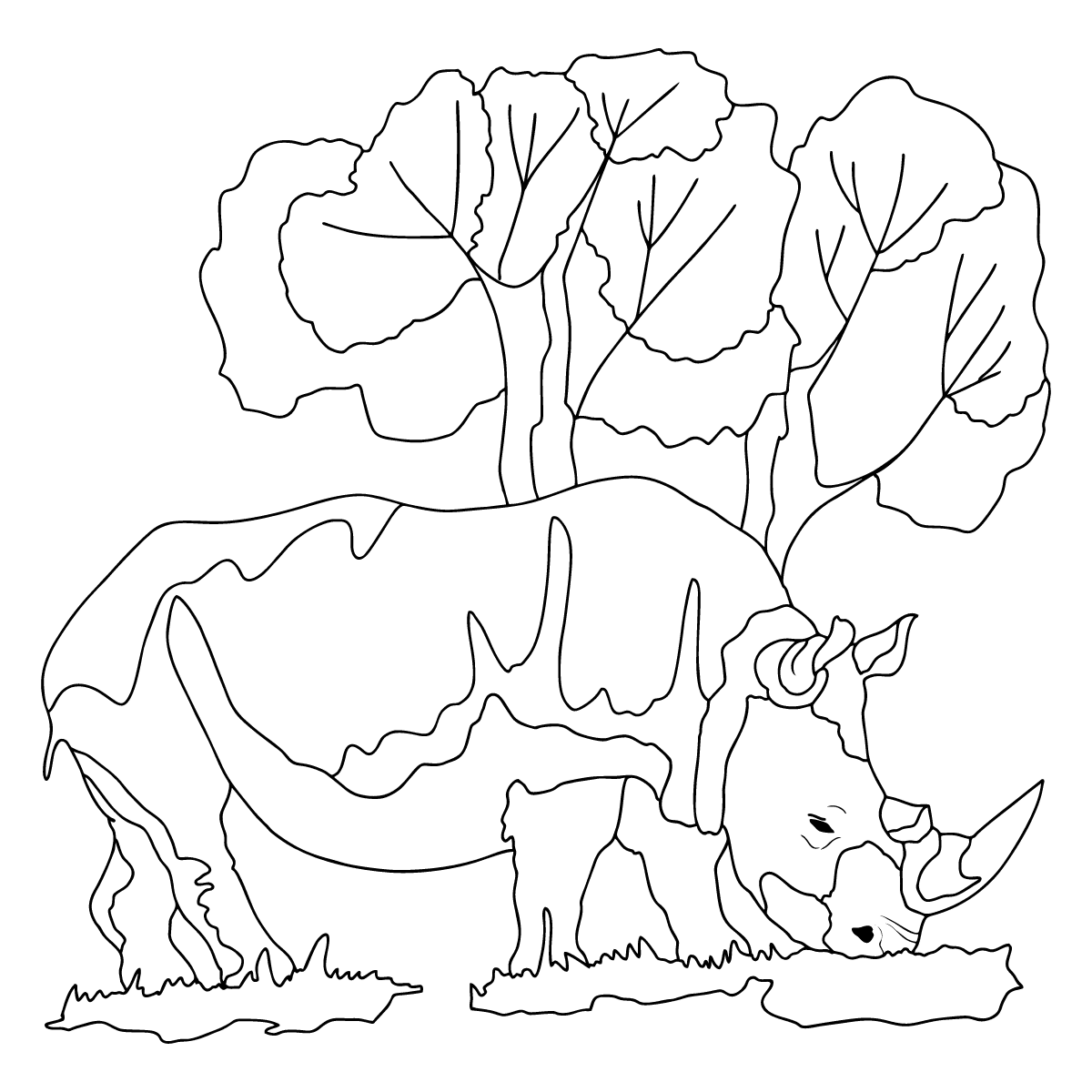 Раскраски носорог трудные