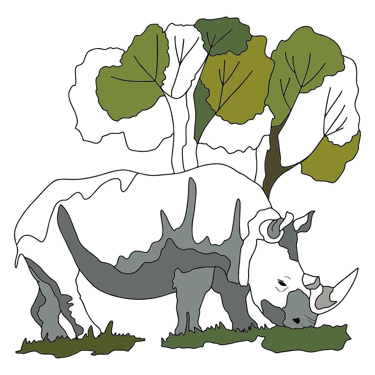 Носорог раскраска цветная