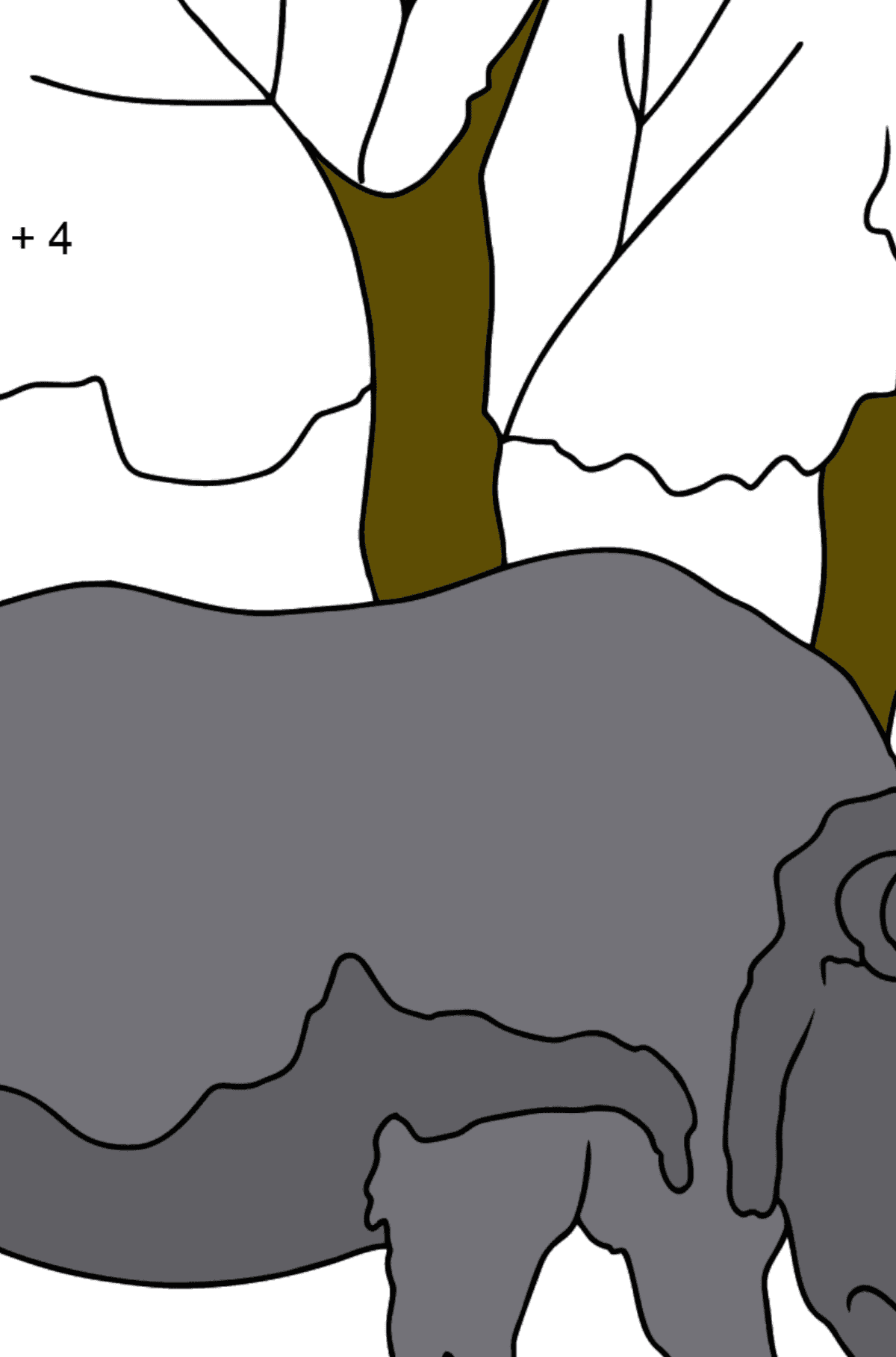 Desenho de Rinoceronte para colorir (fácil) - Colorindo com Matemática - Soma para Crianças