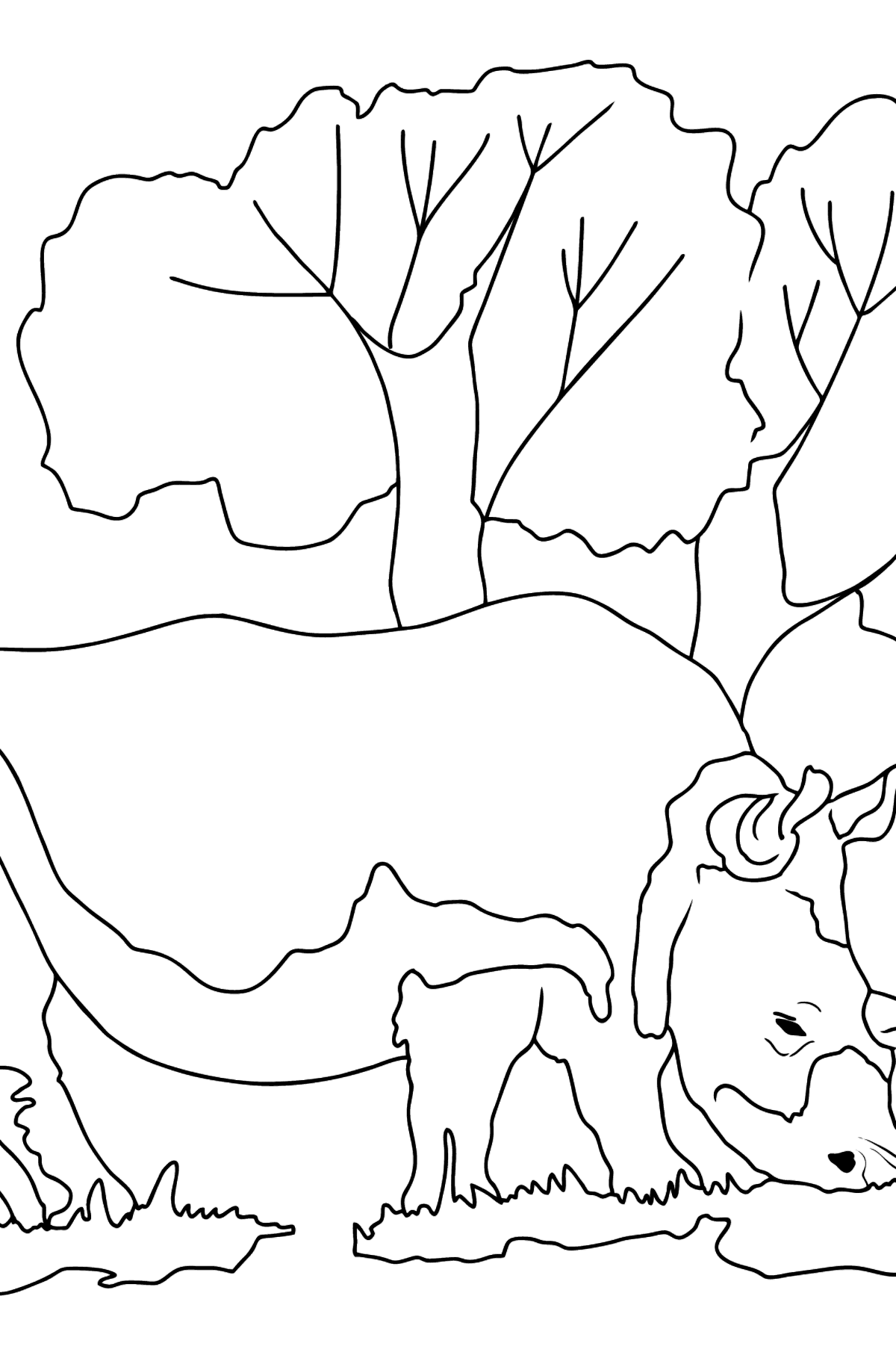 Dibujo para Colorear - Un Rinoceronte Comiendo Césped - Dibujos para Colorear para Niños