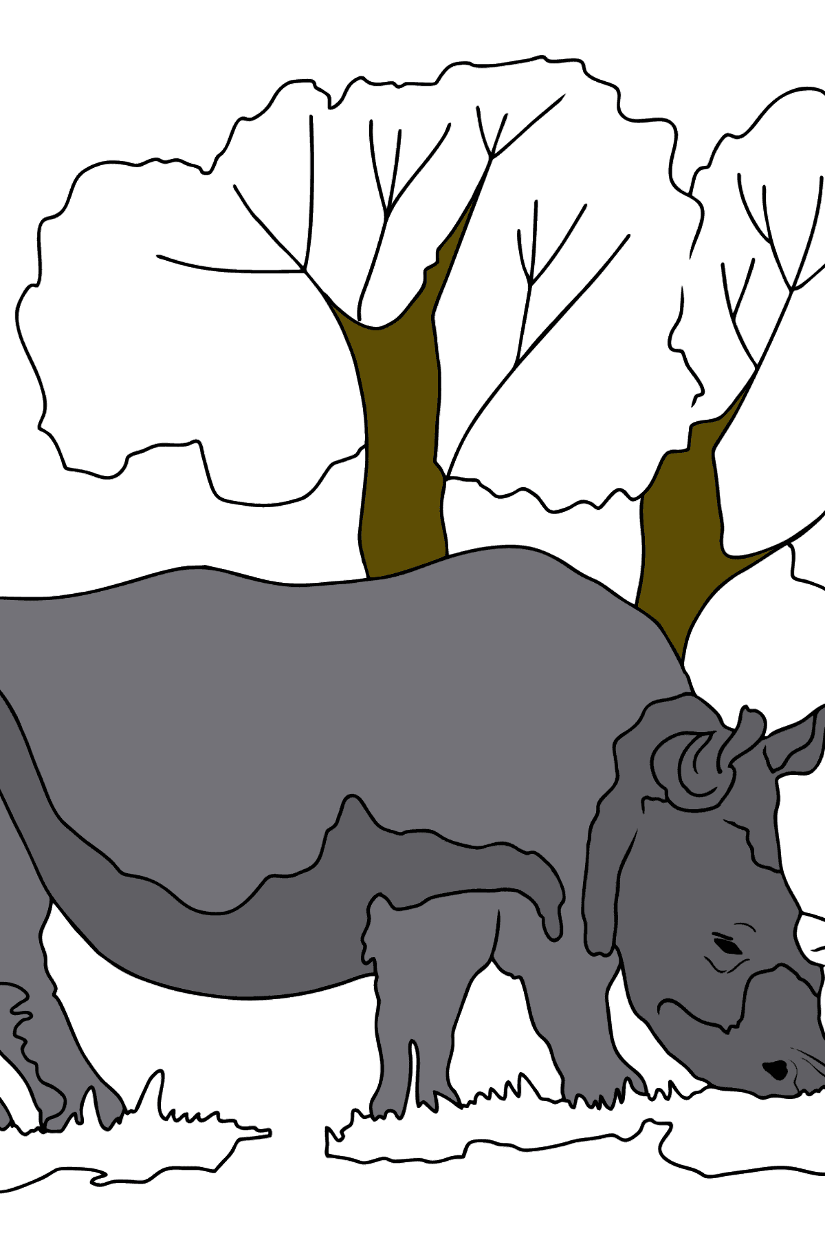 Disegno Facile da colorare Rhino - Disegni da colorare per bambini
