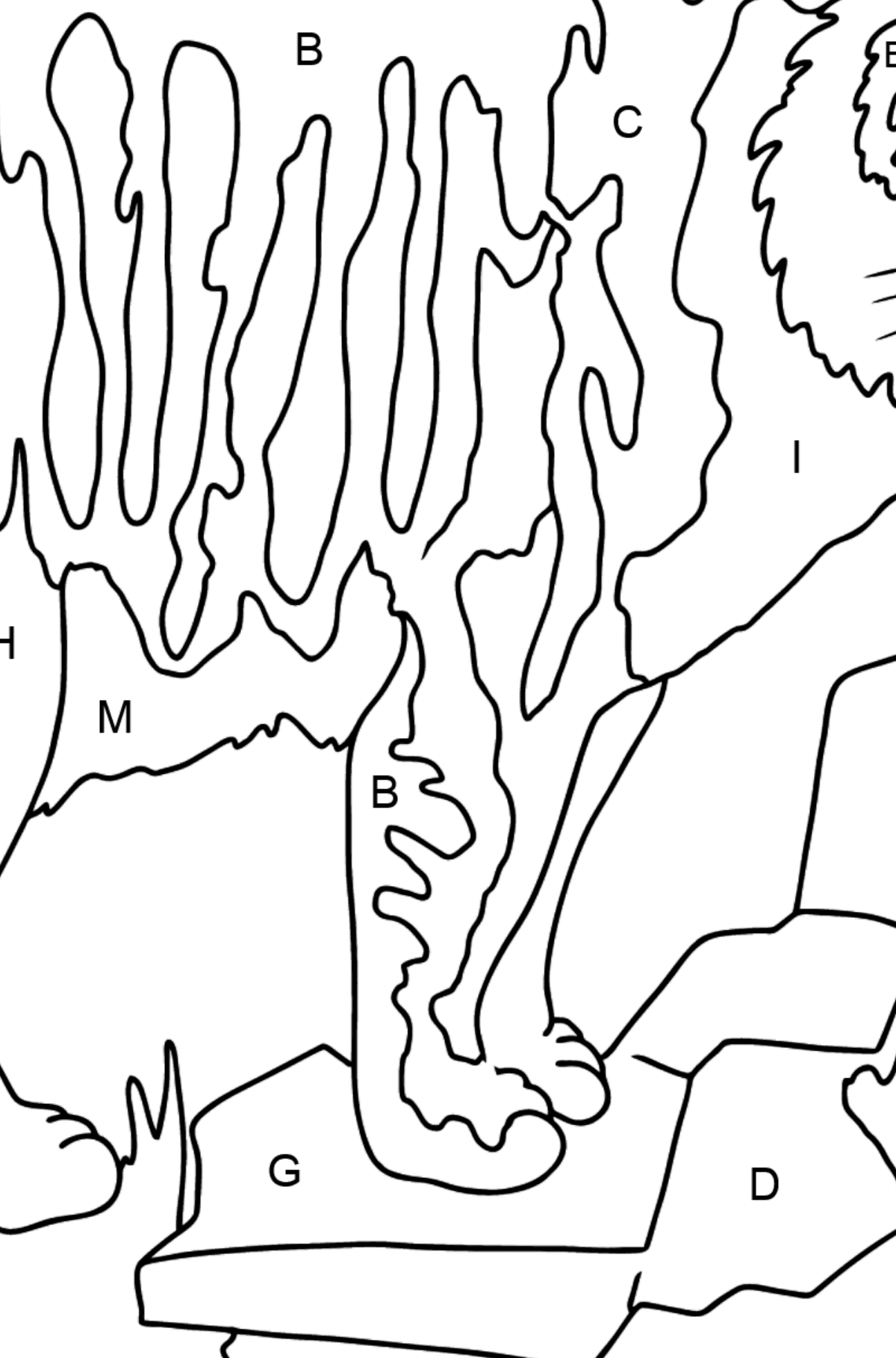 Coloring Page - A Tiger is Looking for Prey - Coloring by Letters for Kids