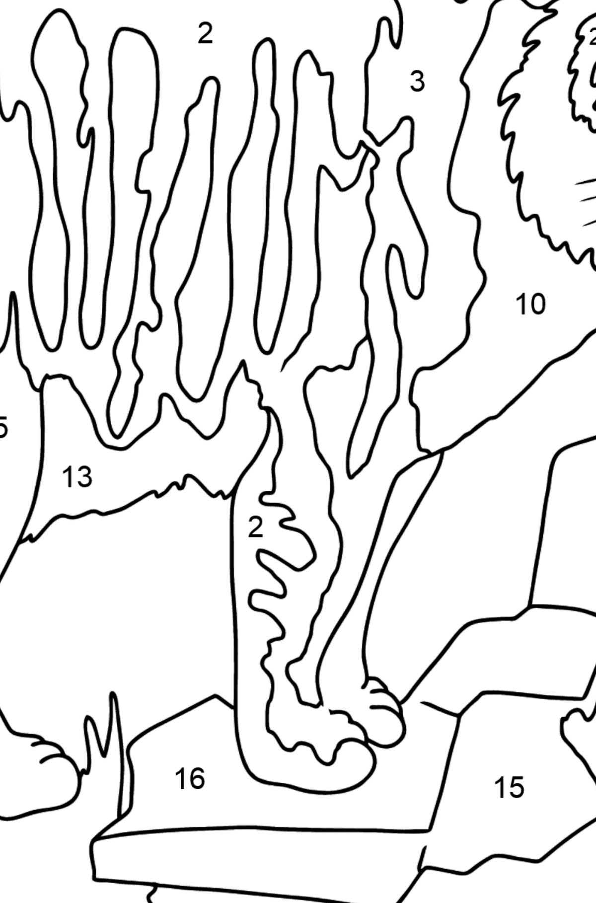 Coloring Page - A Tiger is Looking for Prey - Coloring by Numbers for Kids