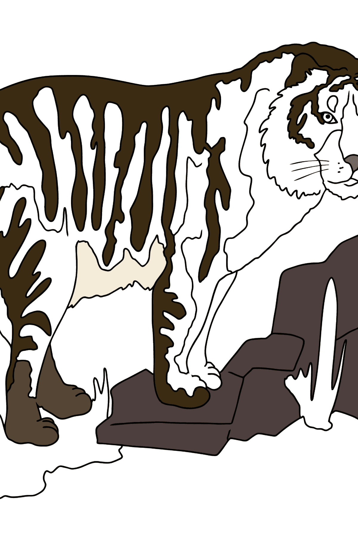 Tegning til farvning tiger (let) - Tegninger til farvelægning for børn