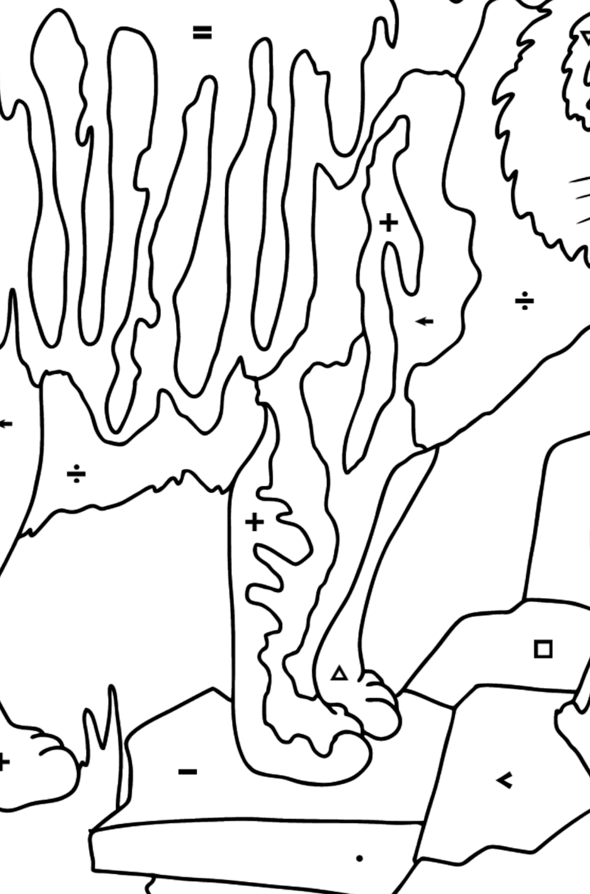 Complex Coloring Page - A Tiger is Looking for Prey - Coloring by Symbols for Kids