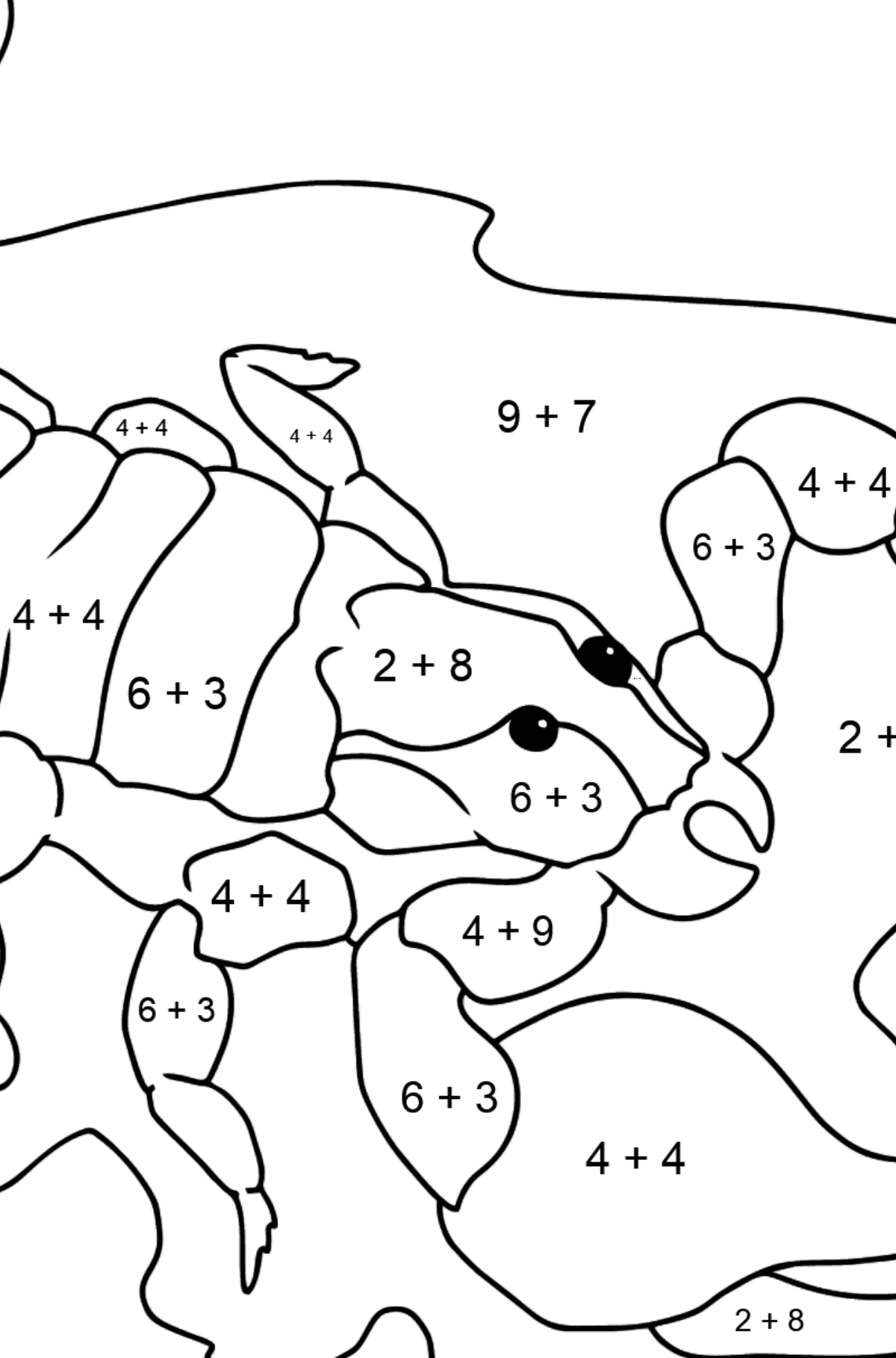 Tegning til farvning sort skorpion - Matematisk farvelægning side -- Tilføjelse for børn