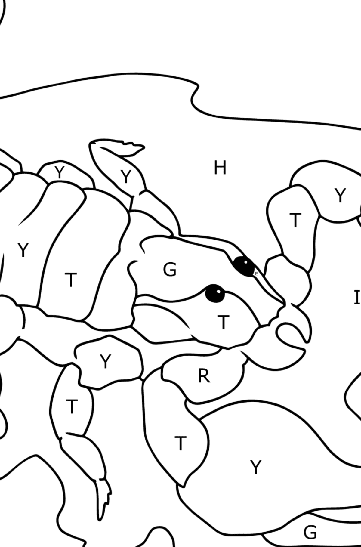 Tegning til farvning sort skorpion - Farvelægning af brevene for børn