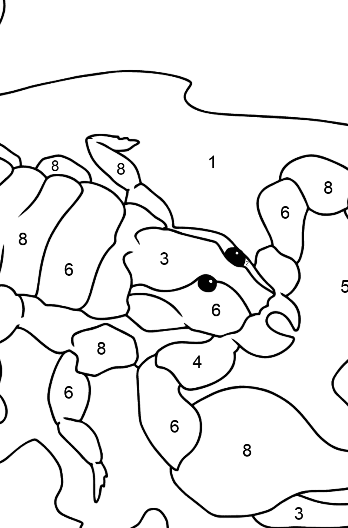Disegno di Scorpione nero da colorare - Colorare per numero per bambini