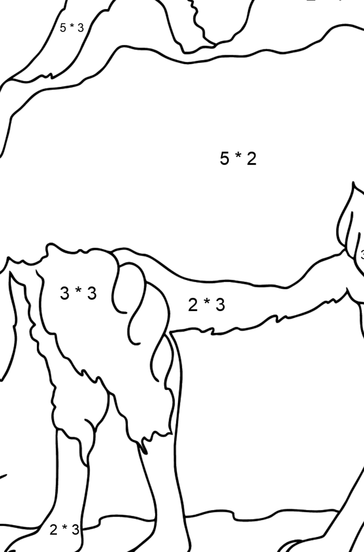 Dibujo para Colorear - Un Camello en el Desierto - Colorear con Matemáticas - Multiplicaciones para Niños