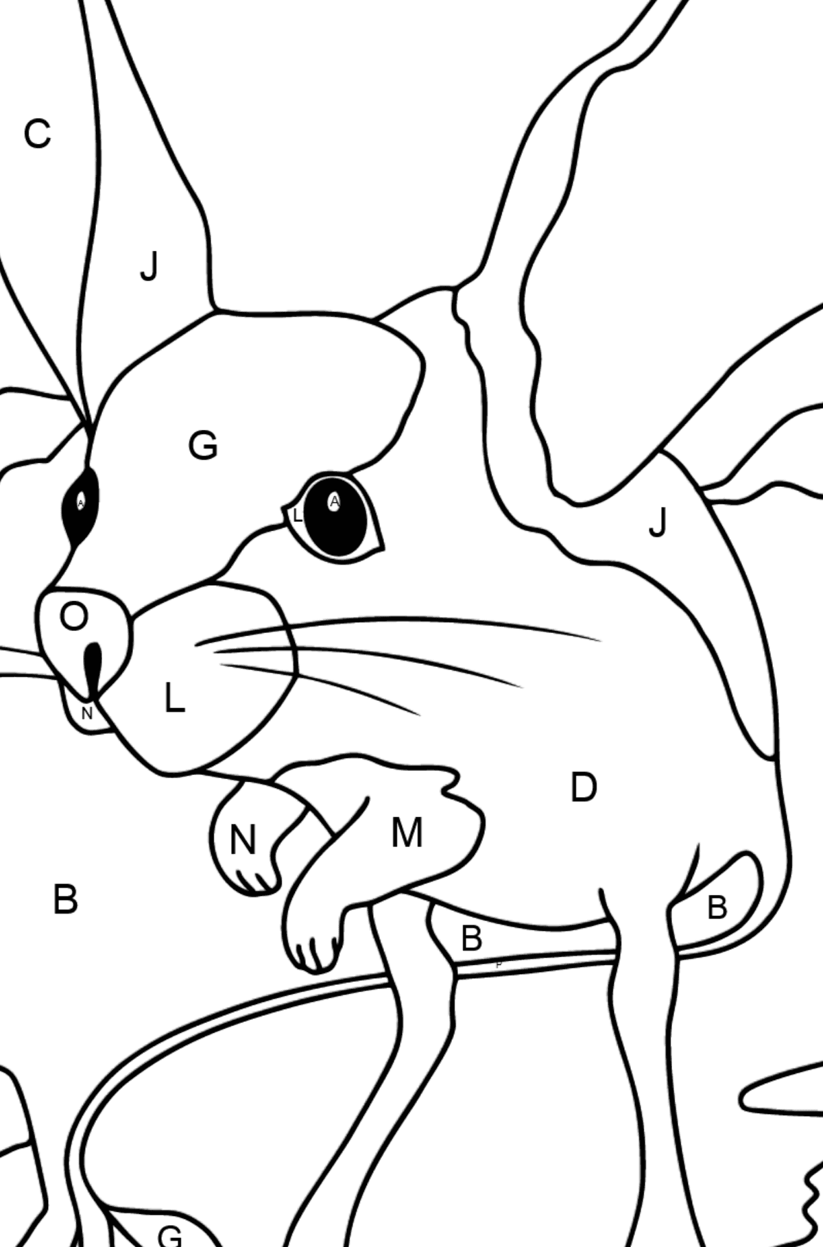 A Jerboa is Inspecting the Area Coloring Page - Coloring by Letters for Kids