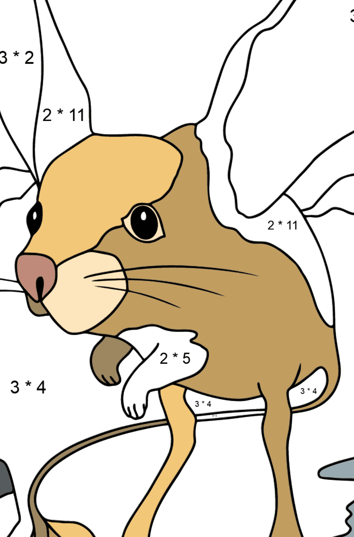 Desenho de rato para colorir (difícil) - Colorindo com Matemática - Multiplicação para Crianças