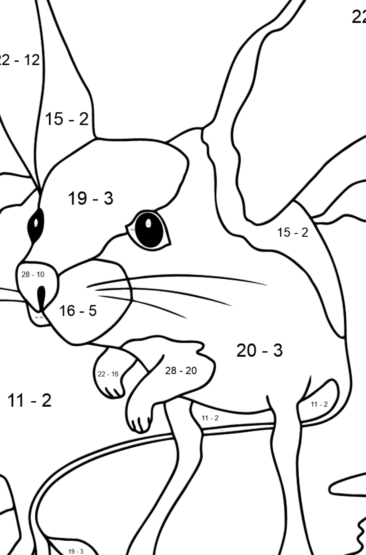 A Jerboa is Inspecting the Area Coloring Page - Math Coloring - Subtraction for Kids