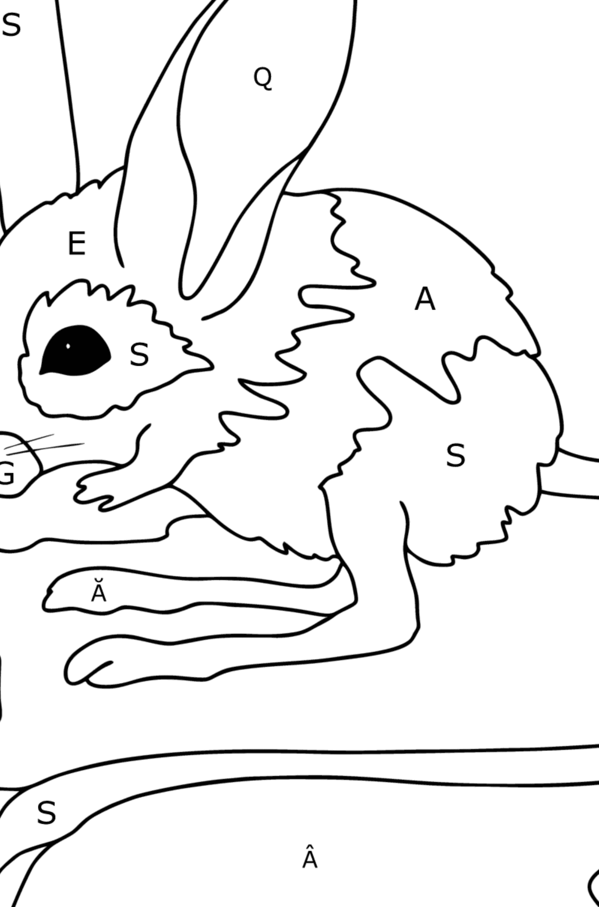 Desen de colorat iepure de pământ (dificil) - Desen de colorat după Literă pentru copii