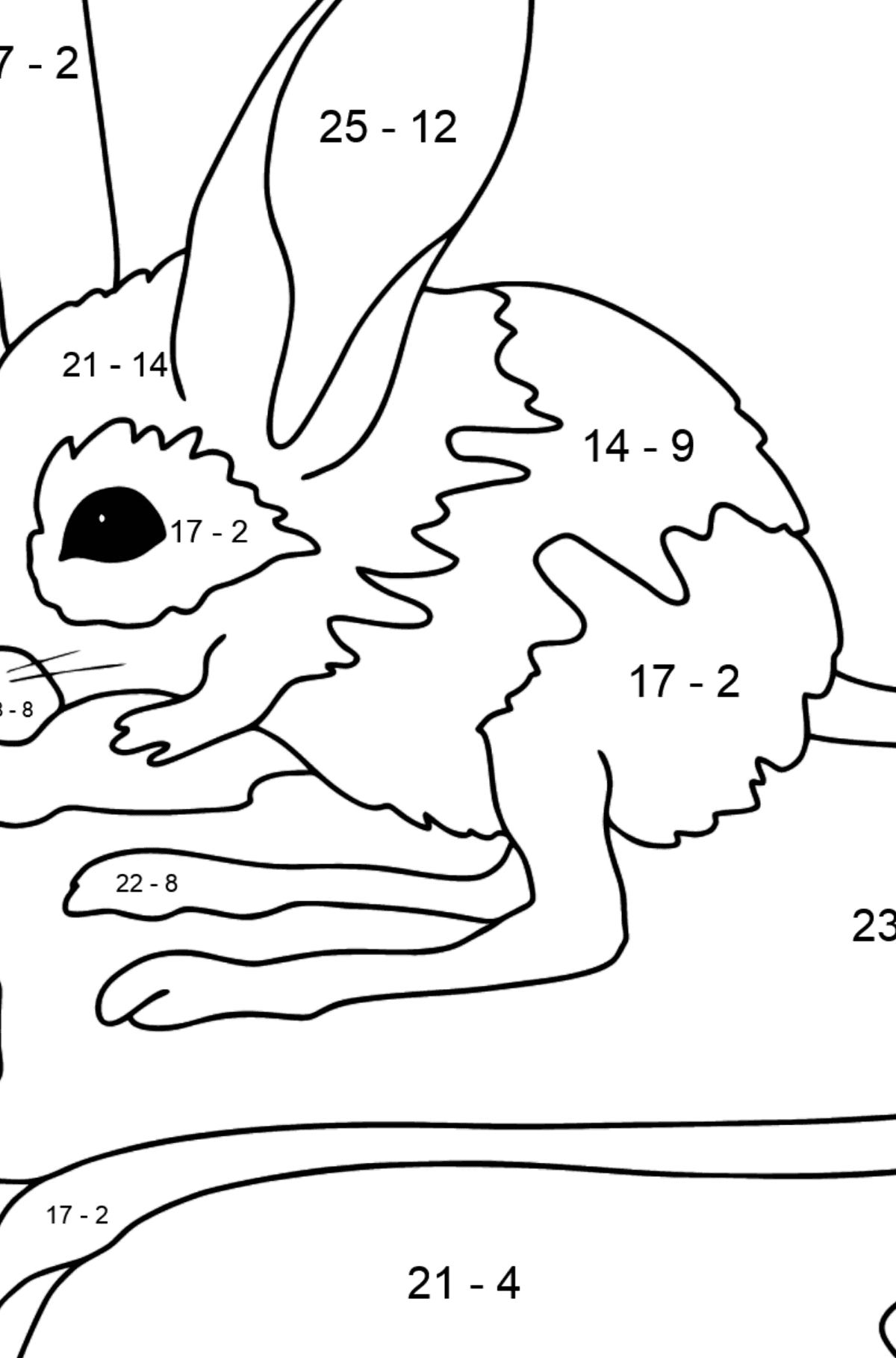Desen de colorat iepure de pământ (dificil) - Desen de colorat - Scădere pentru copii