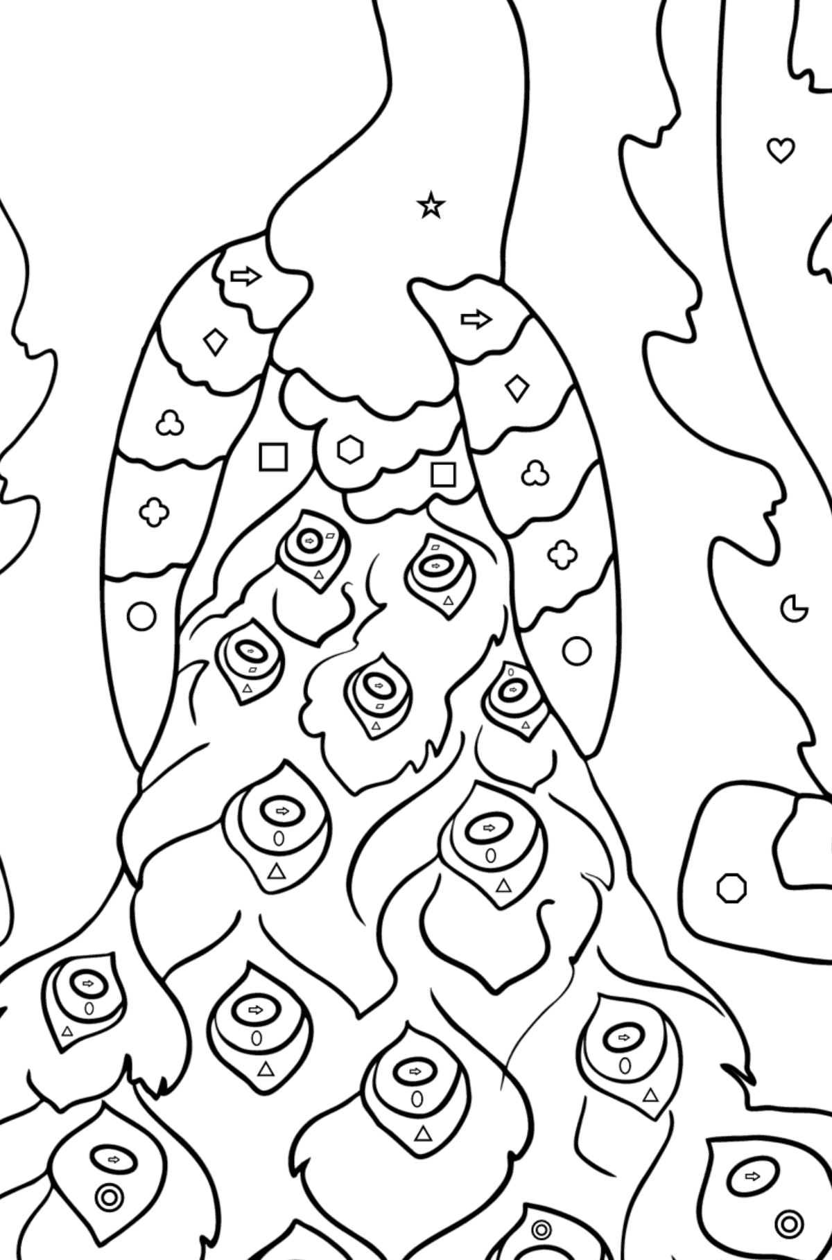 Kleurplaat pauw (moeilijk) - Kleuren met geometrische figuren voor kinderen
