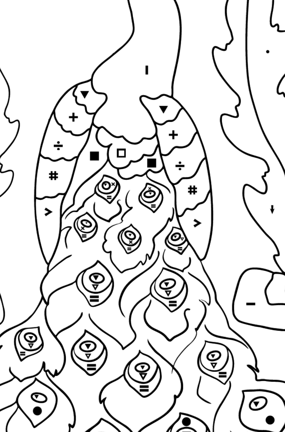 Kleurplaat pauw (moeilijk) - Kleuren met symbolen voor kinderen