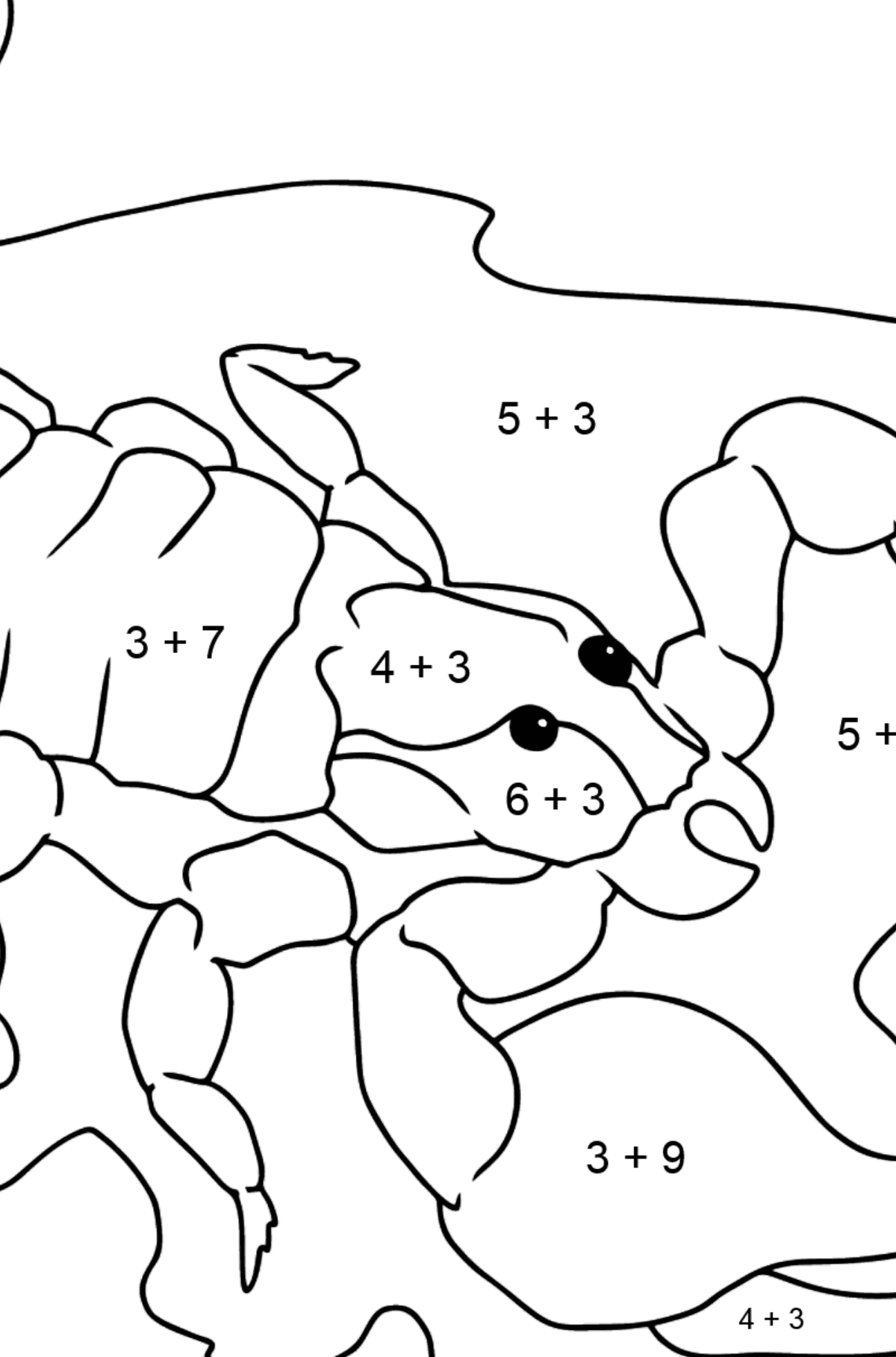 Tegning til farvning sort skorpion (let) - Matematisk farvelægning side -- Tilføjelse for børn