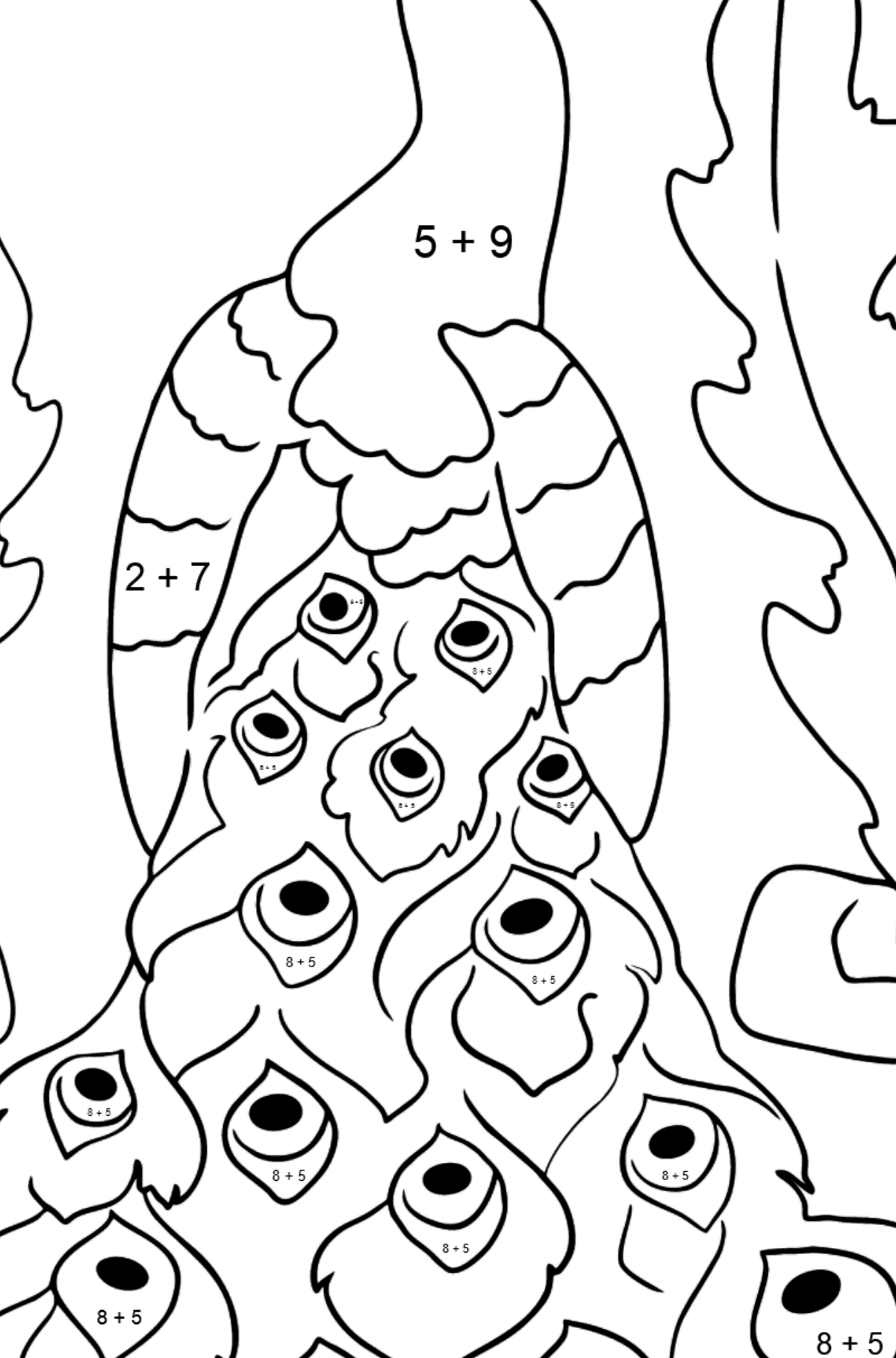 A Pompous and Haughty Peacock Coloring Page - Math Coloring - Addition for Kids