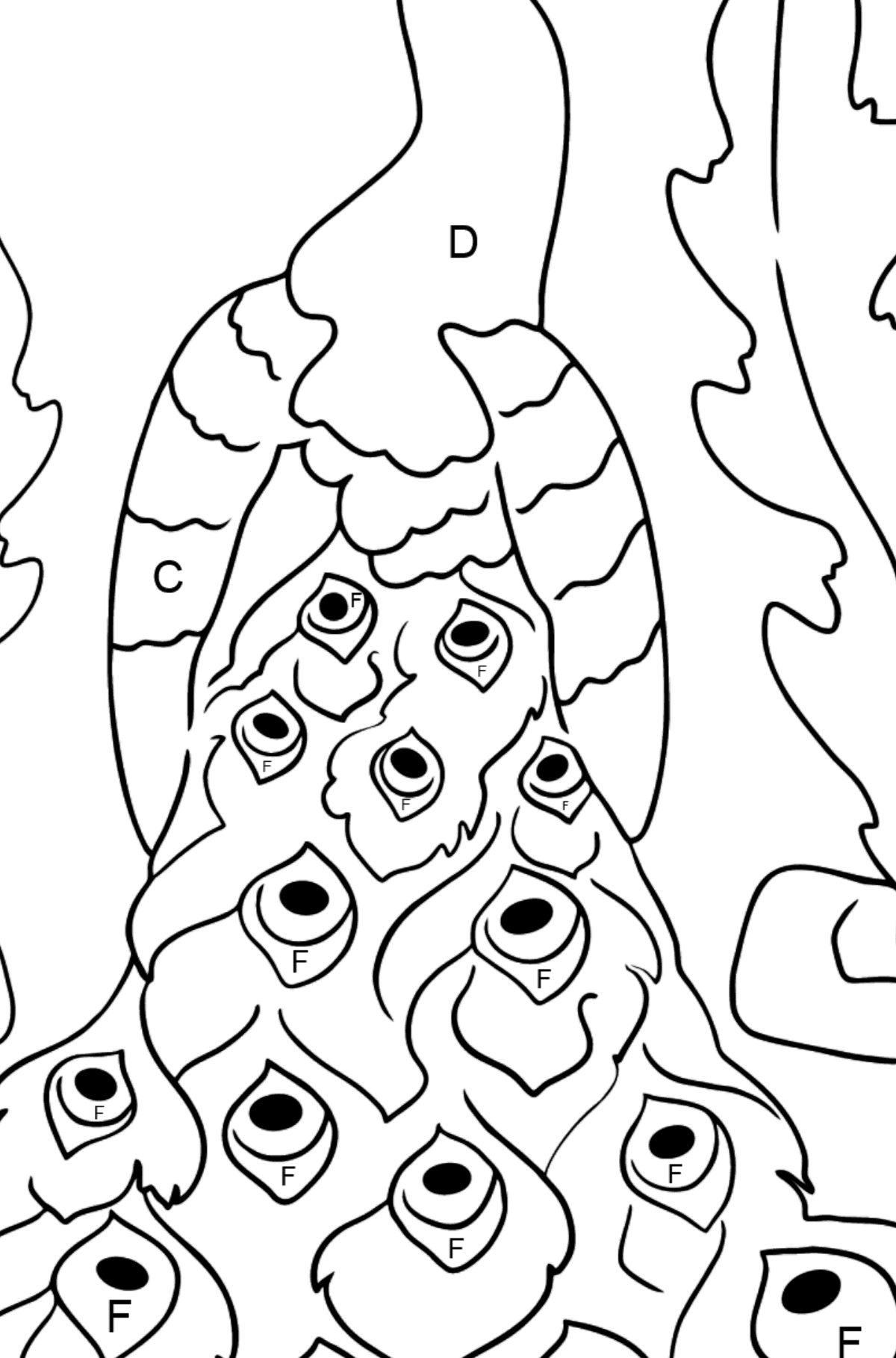 A Pompous and Haughty Peacock Coloring Page - Coloring by Letters for Kids