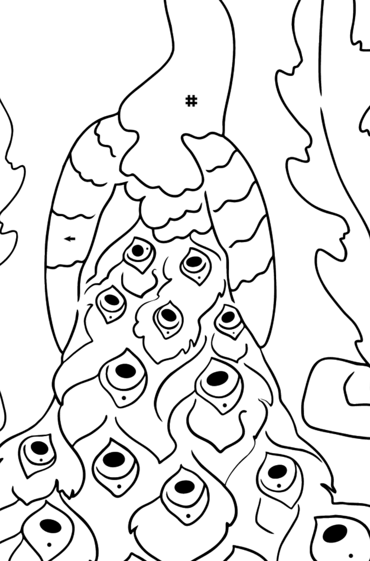A Pompous and Haughty Peacock Coloring Page - Coloring by Symbols for Kids