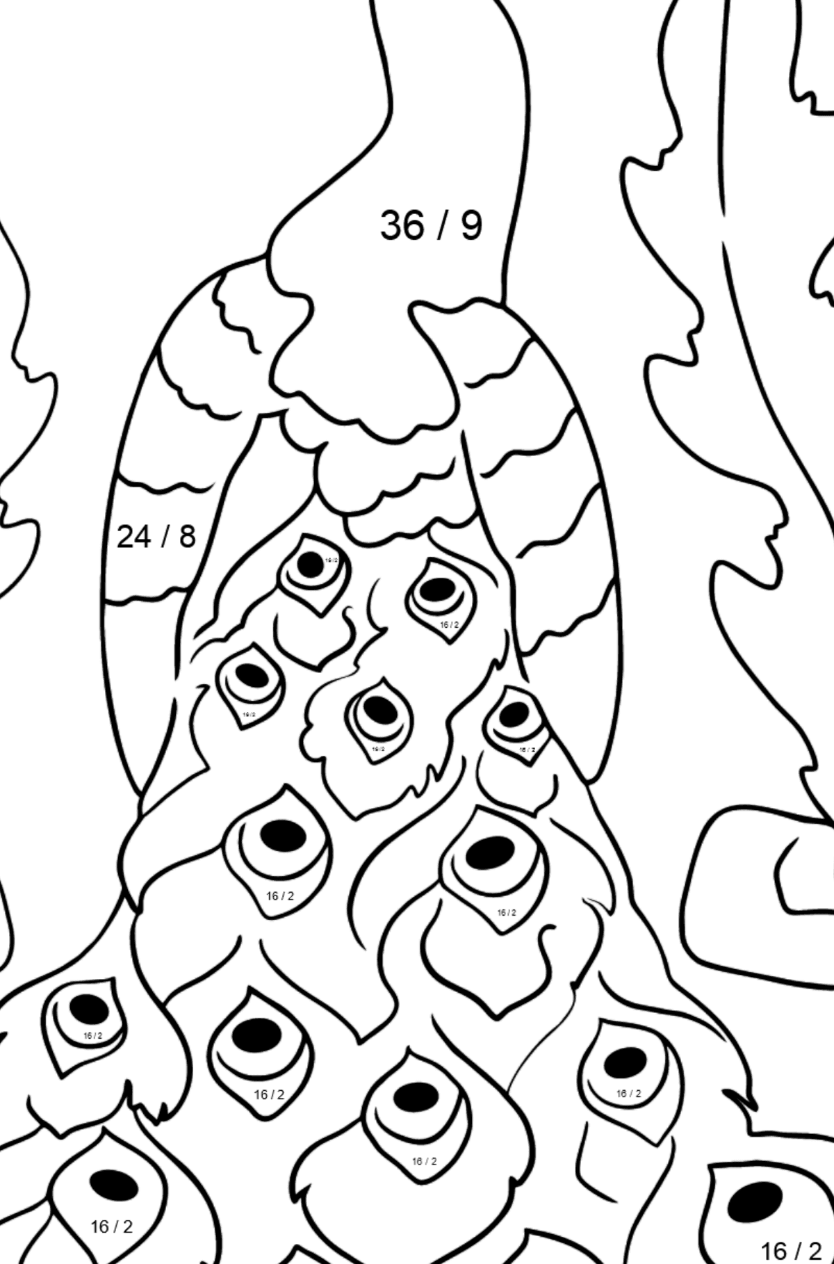 A Pompous and Haughty Peacock Coloring Page - Math Coloring - Division for Kids